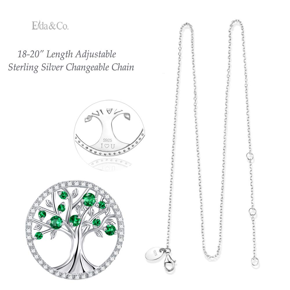 ELDA & CO. Birthday Gifts Mom Wife May Birthstone Jewelry Women Green Emerald Necklace Tree of Life Jewelry for Her Sterling Silver