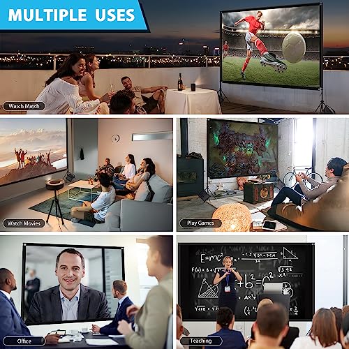 Projection Screen 120 inch - PHOPIK Outdoor Projector Screen and Stand - Portable 16:9 HD 4K Indoor Outdoor Projector Movies Screen for Home Theater Camping and Recreational Events