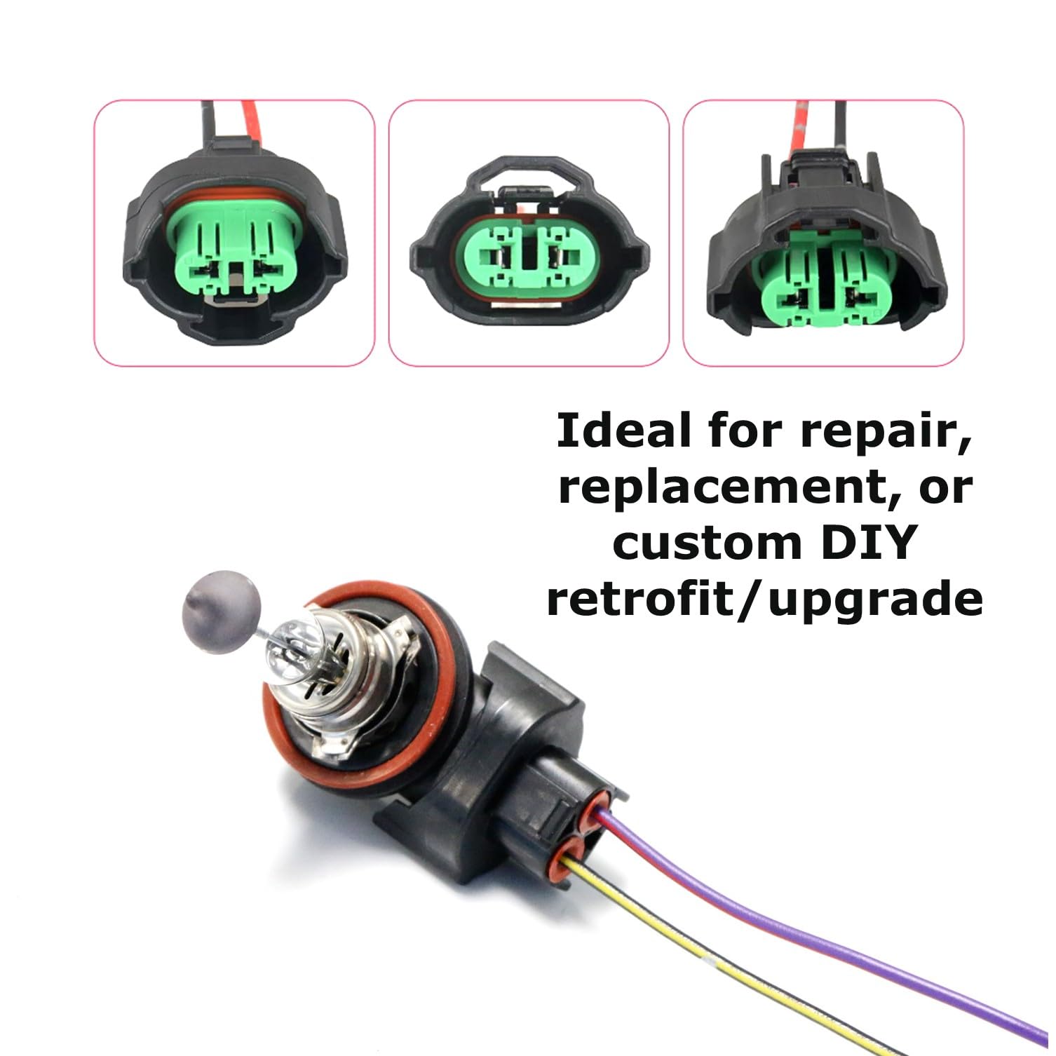 iJDMTOY (2) OEM H11 H8 Female Adapters Wiring Harness Sockets w/ 4-Inch Wire Pigtails Compatible With Headlights or Fog Lights Use