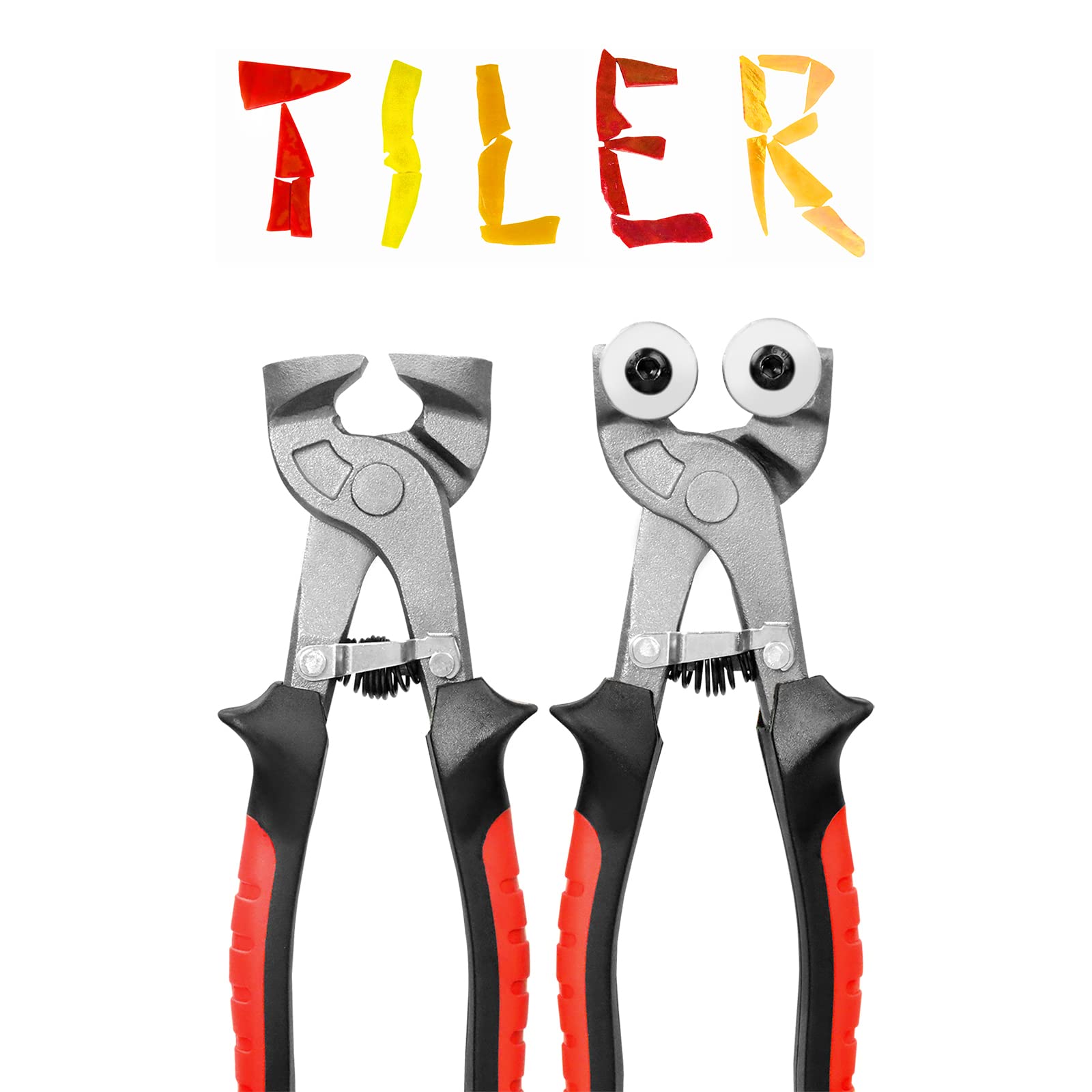 TILER 2 Piece Glass Tile Nippers Set - Heavy Duty Wheeled Glass Mosaic Nipper & Hd Ceramic Tile Nipper, Tile Cutter Pliers Soft-grip Handle - Shapping Plier,Stone, Metal