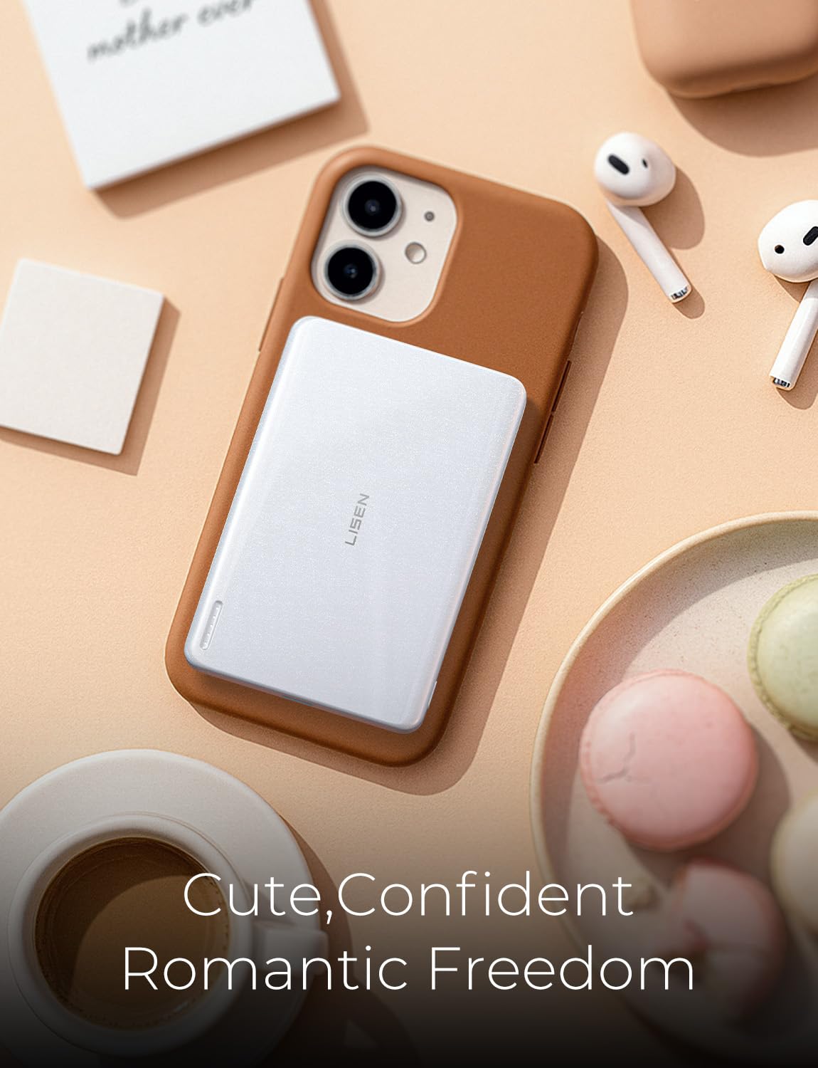 LISEN 0.3‘’ Ultra Slim MagSafe Portable Charger,5000mAh Wireless Card Slim MagSafe Battery Pack iPhone 17 Air Accessories,Magnetic Power Bank for iPhone 17 Pro Max Plus Air/16/15/14/13/12,Pearl