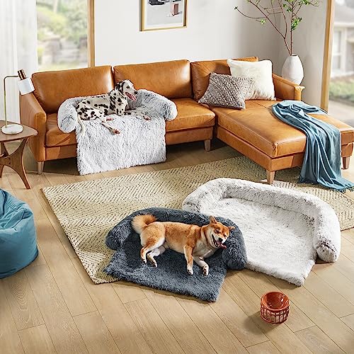 Codi Dog Bed for Couch - Calming Dog Beds for Medium Dogs, Fluffy Plush Bed for Furniture Protector, Anti Anxiety Dog Bed with Removable Washable Cover for Dogs and Cats, Ash Grey, 35x31x5 inches