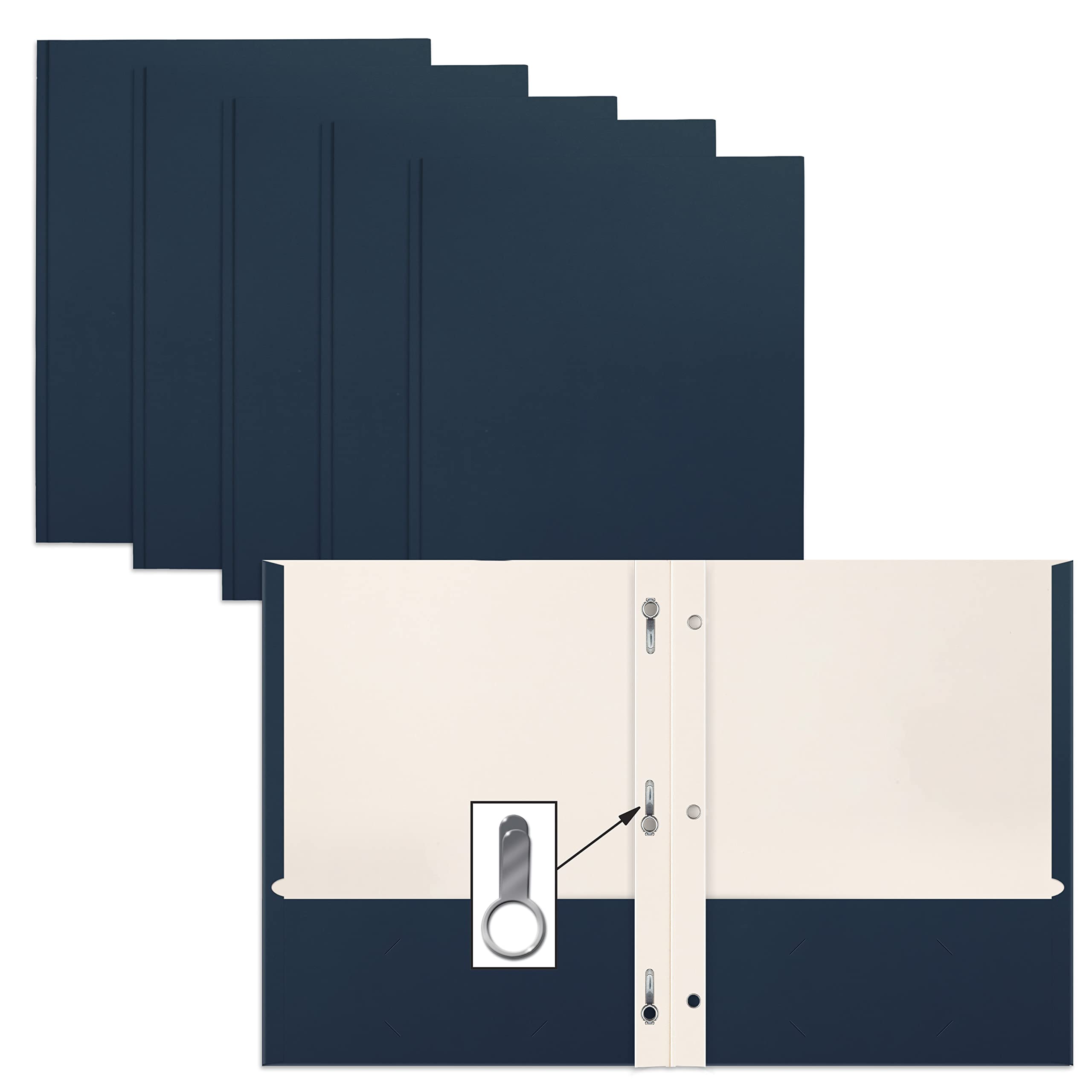 Better Office Products Navy Blue Paper 2 Pocket Folders with Prongs, 50 Pack, Matte Texture, Letter Size Paper Folders, 50 Pack, with 3 Metal Prong Fastener Clips, Dark Blue