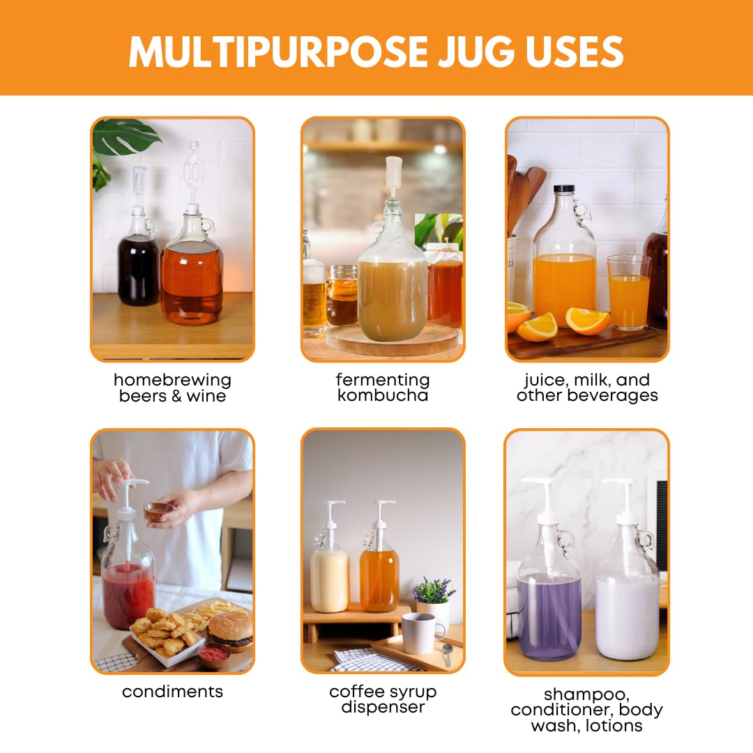 FastRack 1 Gallon Glass Jug with 38mm Black Metal Screw Cap | Set of 16 | Premium Glass Gallon Jugs for Wine Making Supplies, Fermenting and Brewing Needs