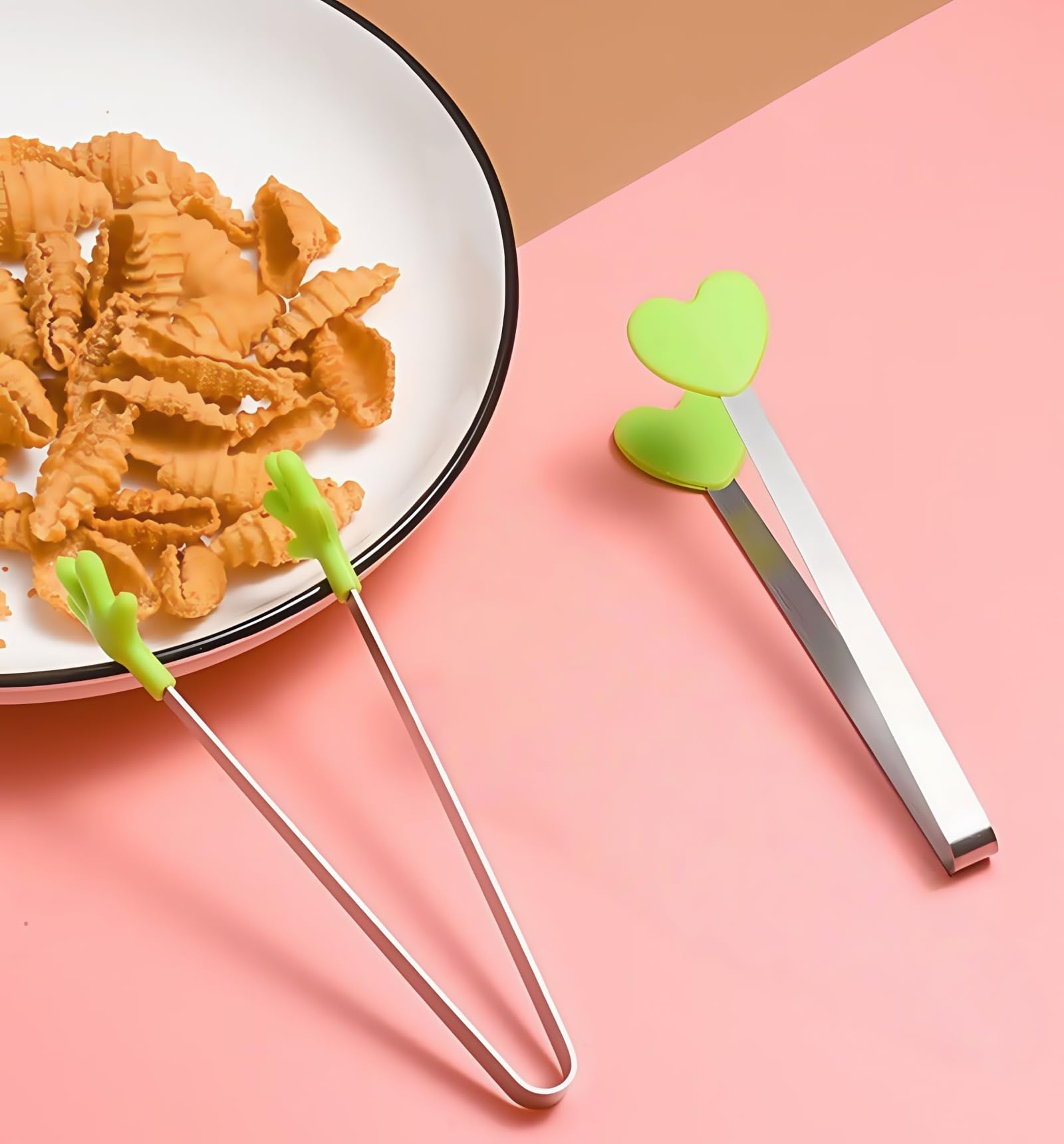 JXHAPY 8PCS Mini Food Tongs, Small Stainless Steel Tongs with Silicone Tips, for Ice Cube, fruits, Sugar, Barbecue, 5.3 inch,8 Colors (Heart shape)