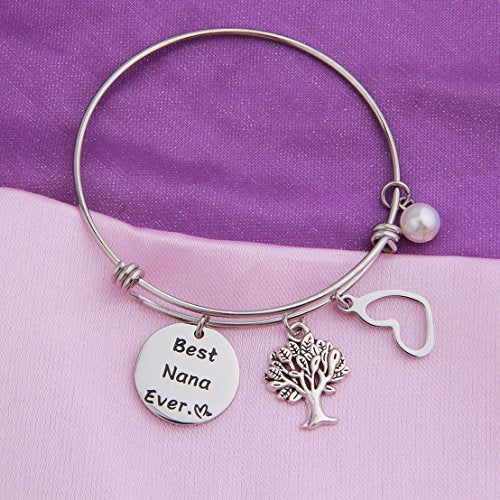 RQIER Birthday Gift for Nana Best Nana Ever Bracelet Expandable Wire Bangle for Grandma (Bangle Bracelet)