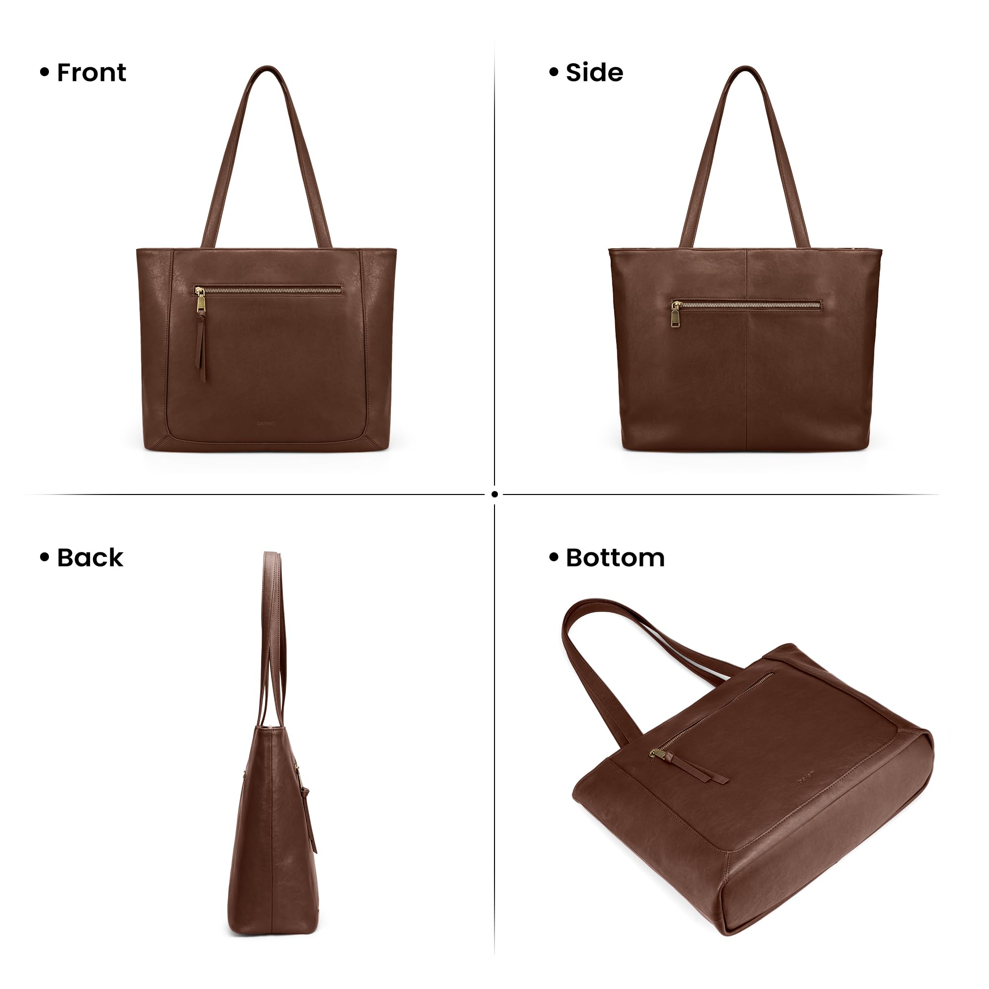 befen Genuine Leather Tote Bag for Women, Women's Shoulder Handbags Tote Purse with Zipper Work Shoulder Bag Tote with 15.6" Compartment, Brown