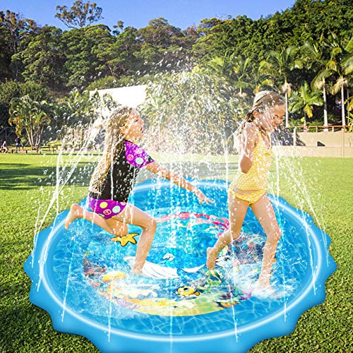 Mademax Upgraded 67" Splash Pad, Sprinkler & Splash Play Mat, Inflatable Summer Outdoor Sprinkler Pad Water Toys Fun for Children, Infants, Toddlers, Boys, Girls and Kids