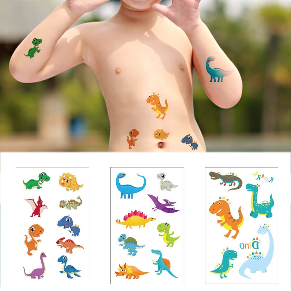 Fanoshon Dinosaur Tattoos Temporary for Kids Boys Girls Birthday Party Favors, 120+ Children Cool Dino Face Paint Tattoos in Bulk T-Rex Body Decoration Christmas Stocking Stuffers