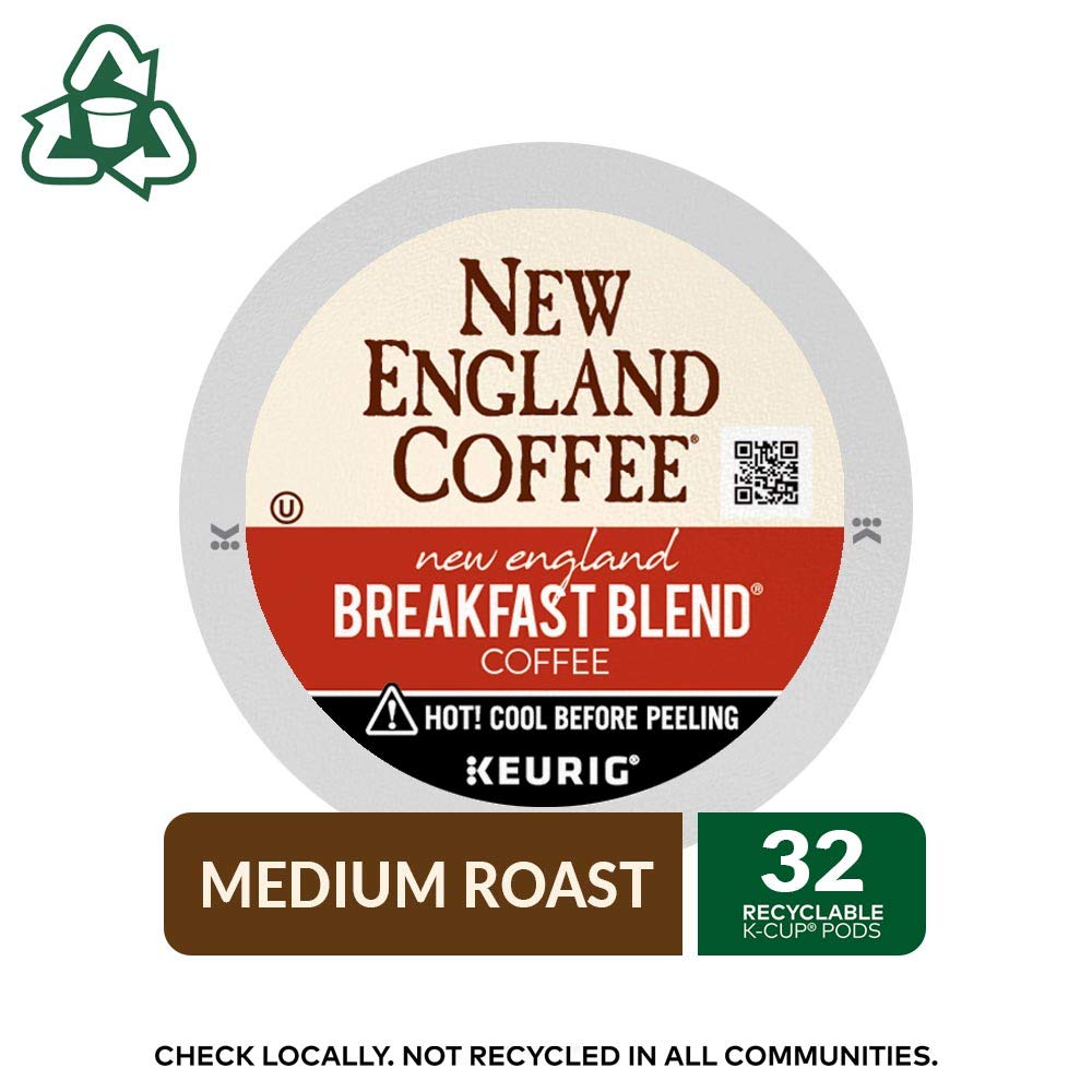 New England Coffee Breakfast Blend Medium Roast Single Serve Pods, 32ct Box (Pack of 1)