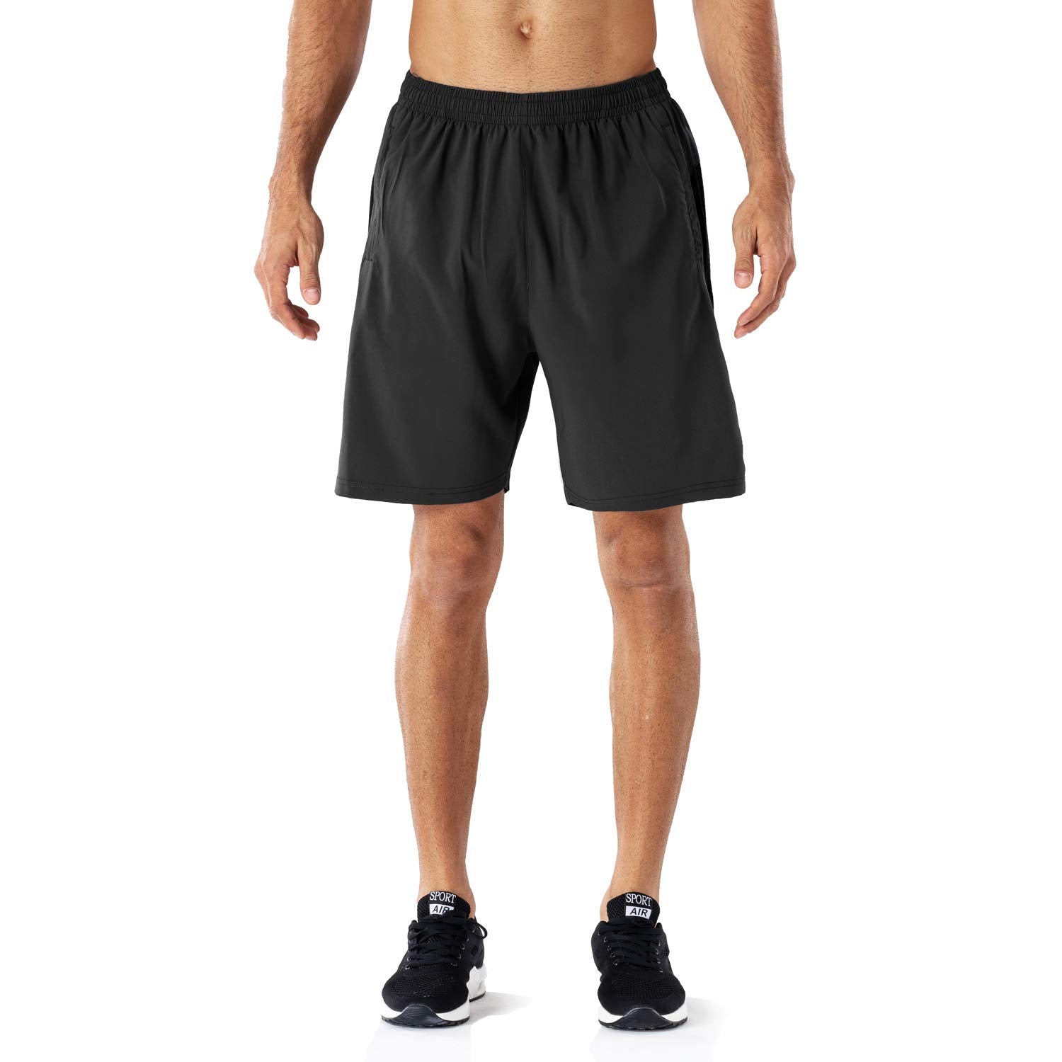 HMIYA Men's Casual Sports Quick Dry Workout Running or Gym Training Short with Zipper Pockets(Black,S)