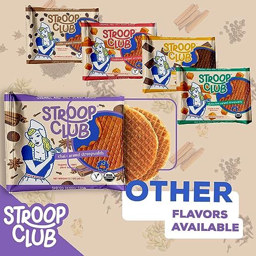 Stroop Club Chai Infused Organic Stroopwafel Caramel Treats | Vegan, Plant-Based and Dutch-Approved Indulgence - 12 Vegan Waffle cookies (6 Pack of 2)