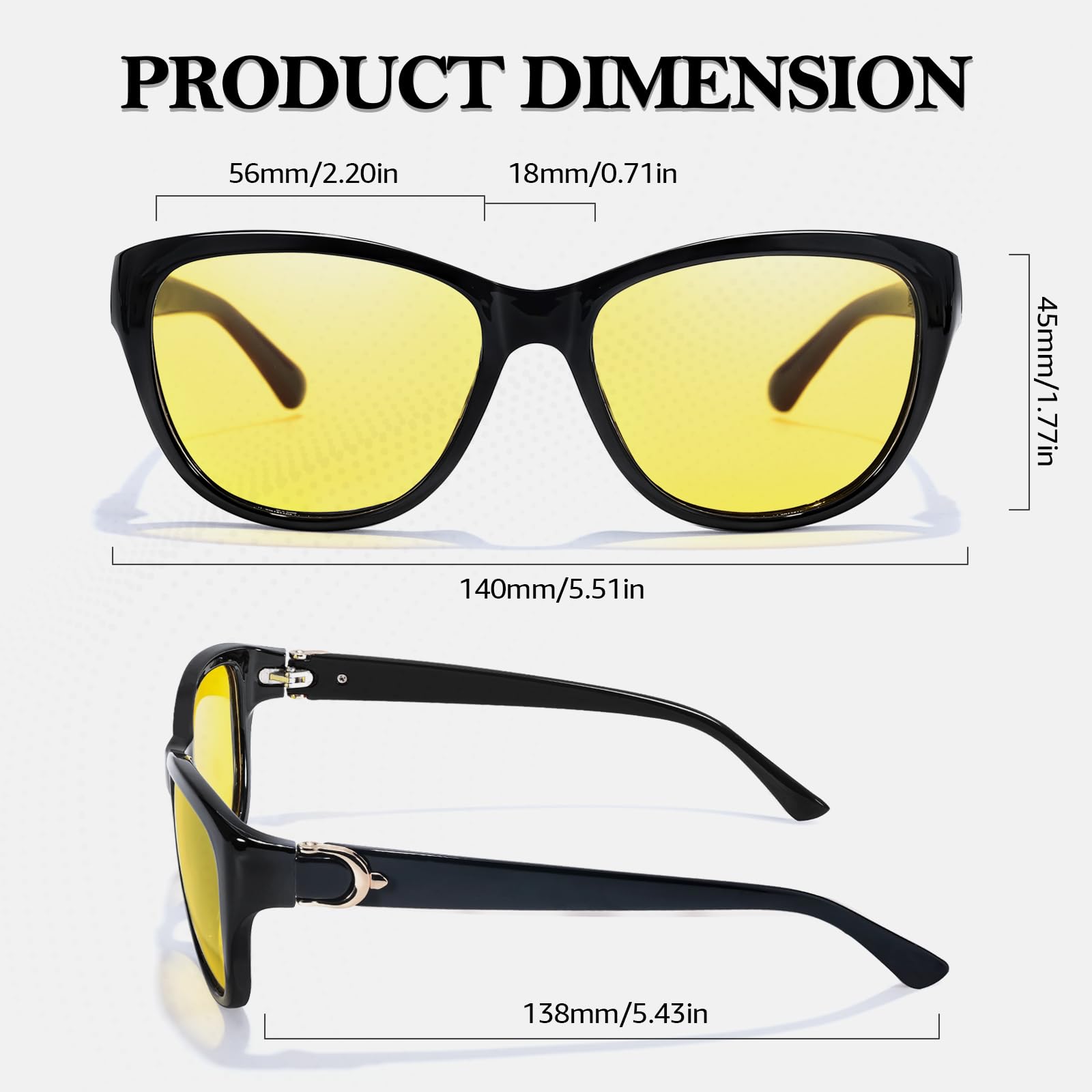 TJUTR Night Vision Driving Glasses for Women, Polarized Yellow Tint Anti Glare Low Light Vision Eyewear for Nighttime Driving