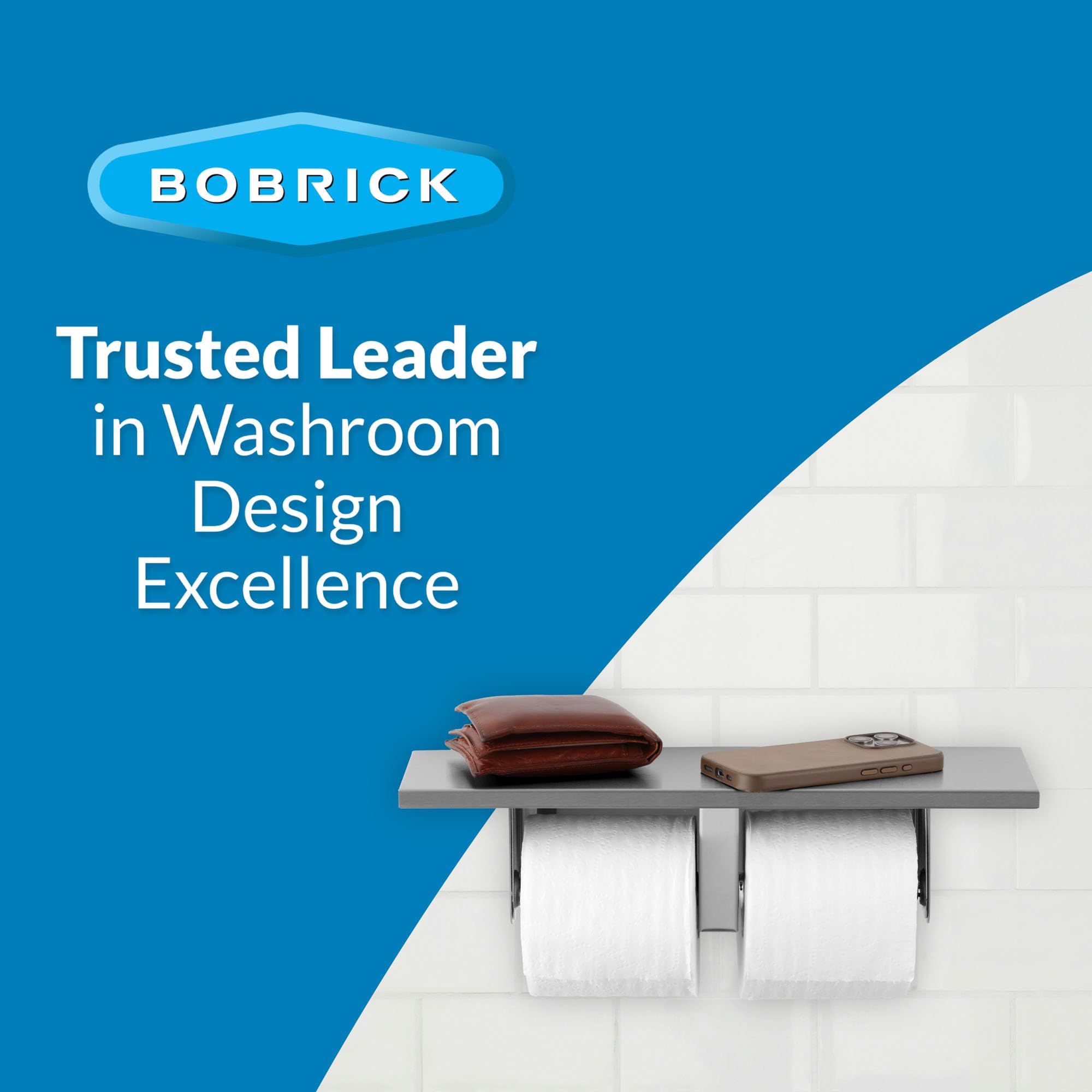 Bobrick Toilet Tissue Dispenser with Utility Shelf, Surface-Mounted, Satin-Finish Stainless Steel, Holds Two Standard Rolls, Dual Roll Capacity, Ideal for Commercial Restrooms (Model B-2840)