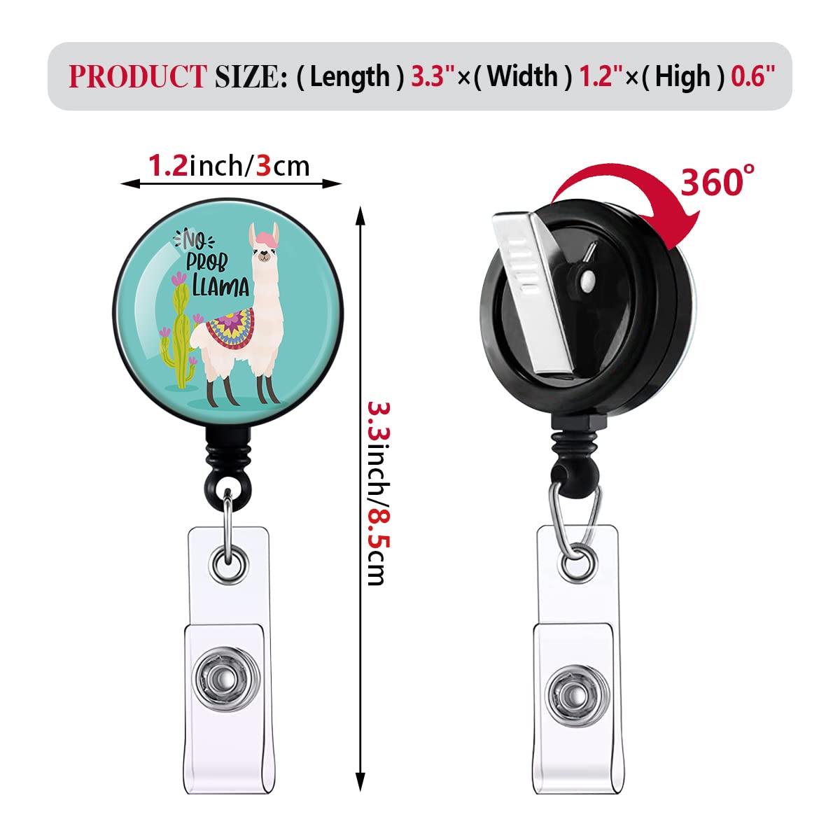 No Prob Llama,Funny Badge Reel,Retractable ID Card Badge Holder with Alligator Clip,Alpaca Badge,Office Badge,Hospital Badge,Suitable for Nurses,Doctors,Office Staff, Students,Volunteer