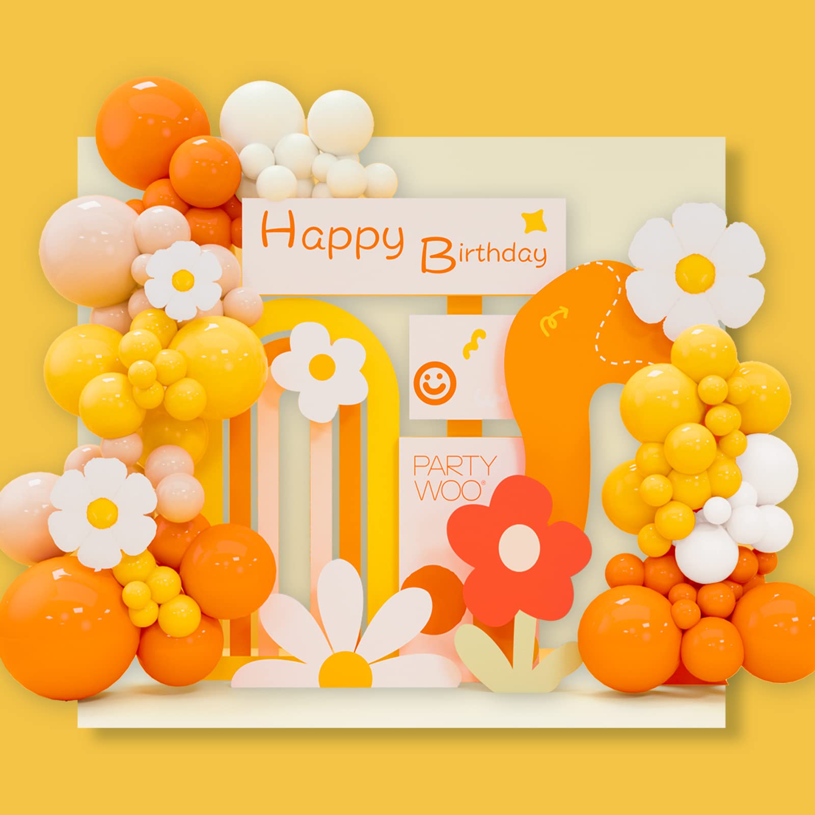 PartyWoo 140 Pcs Daisy Balloon Garland - Orange, Yellow, Apricot, Sand White, White for Arch, Birthday, Baby Shower, Wedding Decorations