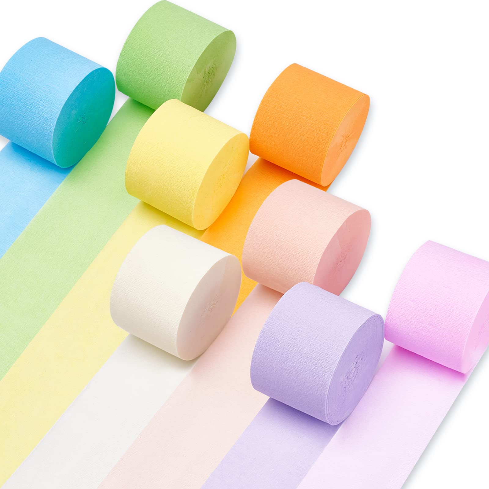 PartyWoo Pastel Crepe Paper Streamers 8pcs 656ft Pack of Pastel Rainbow Colorful Crepe Paper Streamers for Graduation Baby Shower Unicorn Easter Safari Spring Rainbow Theme Birthday Party Decorations