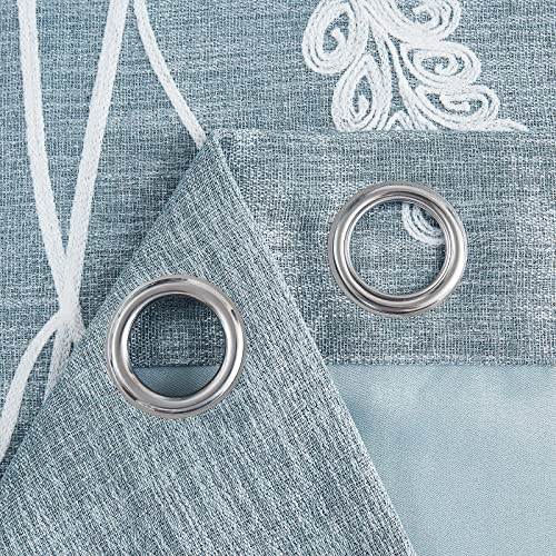 Melodieux Wheat Embroidery Linen Blackout Curtains for Living Room Bedroom Grommet Window Drape, White Wheat/Aqua Blue, 52 by 84 Inch (1 Panel)