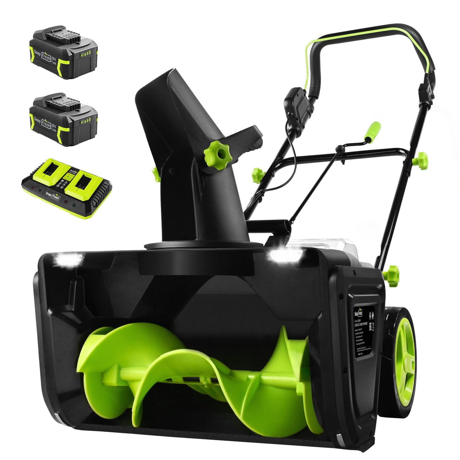 SnapFresh Electric Snow Blower Cordless - 2 x 20V 20 Inch Brushless Snow Blower with 5.0Ah Battery x 2 and Fast Charger, Built-in Dual LED Headlights