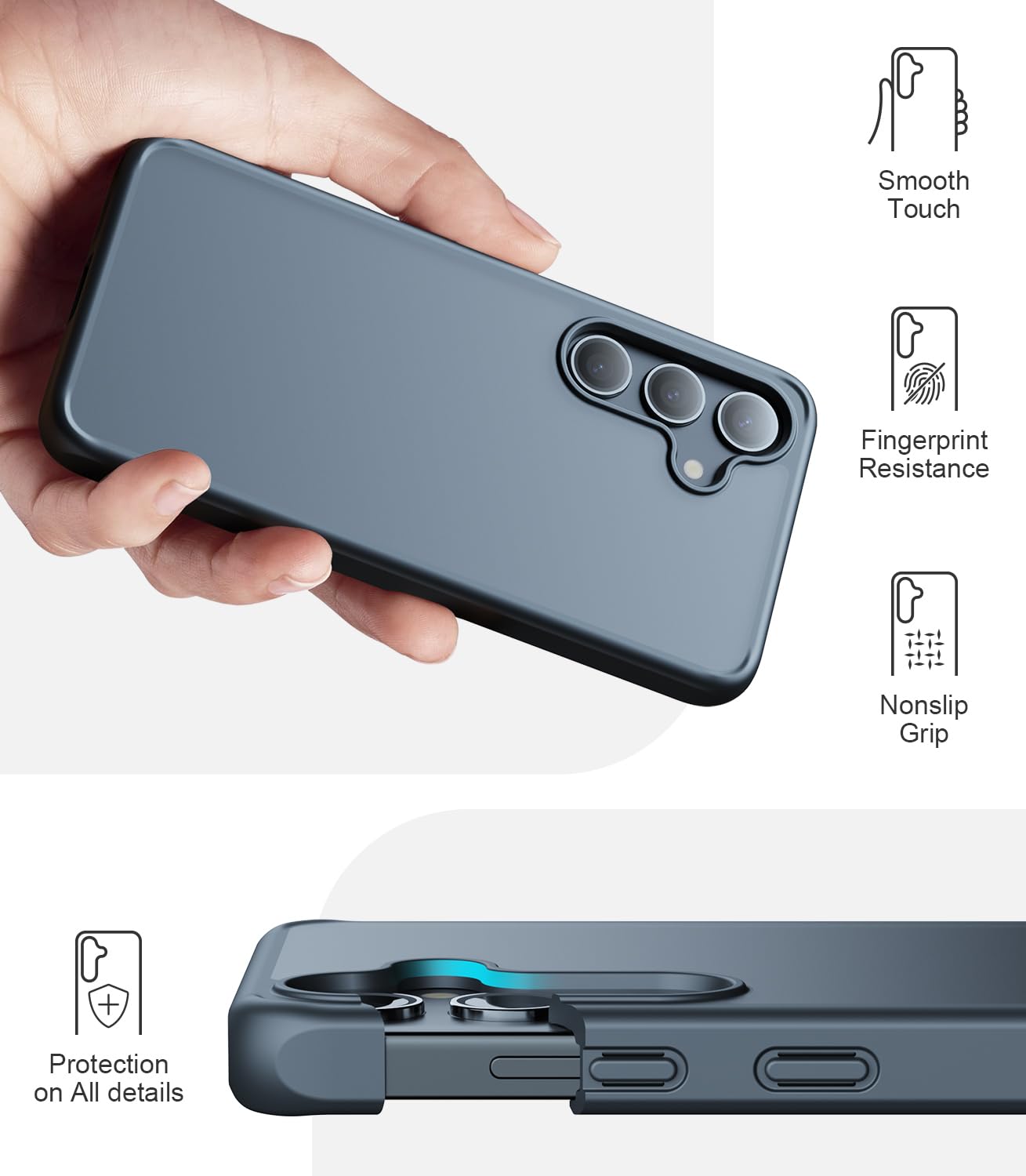Raelmila Shockproof Designed for Samsung Galaxy S24 Plus Case, 12FT Military Grade Drop Protection, Slim Semi-Clear Matte Hard Back & Soft Edge Galaxy S24+ Case 6.7'', Black