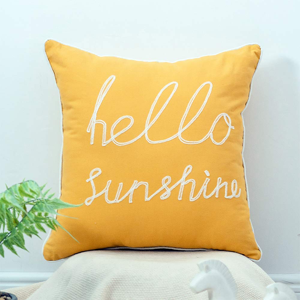 YIcabinet Set of 2 Soft Soild Decorative Square Throw Pillow Covers Yellow Hello Sunshine Pillow for Sofa Bedroom Car 20x20 Inch