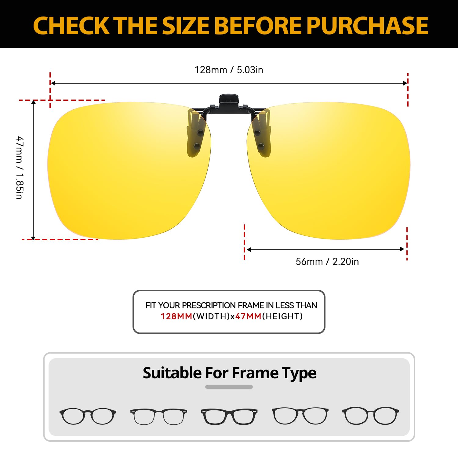 TJUTR Clip-On Night Vision Driving Glasses, Polarized Anti-Glare UV400 Flip-Up Sunglasses to Wear Over Prescription Glasses