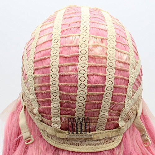 Meiyite Hair Wavy Long 24inch Pink and Light Blonde Mix Heavy Density Realistic Synthetic Lace Front Wigs
