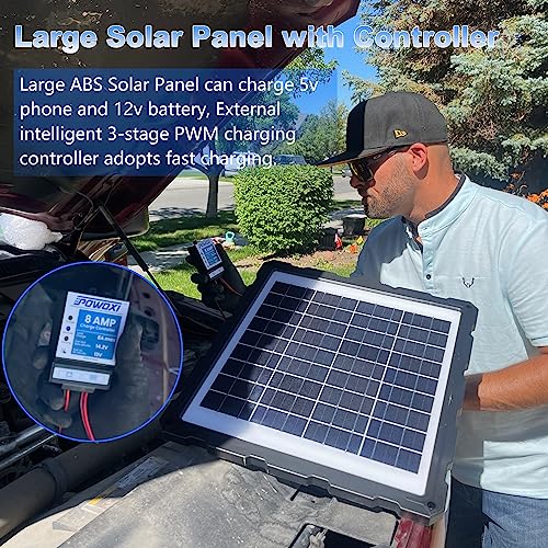 POWOXI Upgraded 7.5W-Solar-Battery-Trickle-Charger-Maintainer-12V Portable Waterproof Solar Panel Trickle Charging Kit for Car, Automotive, Motorcycle, Boat, Marine, RV,Trailer, Snowmobile, etc.