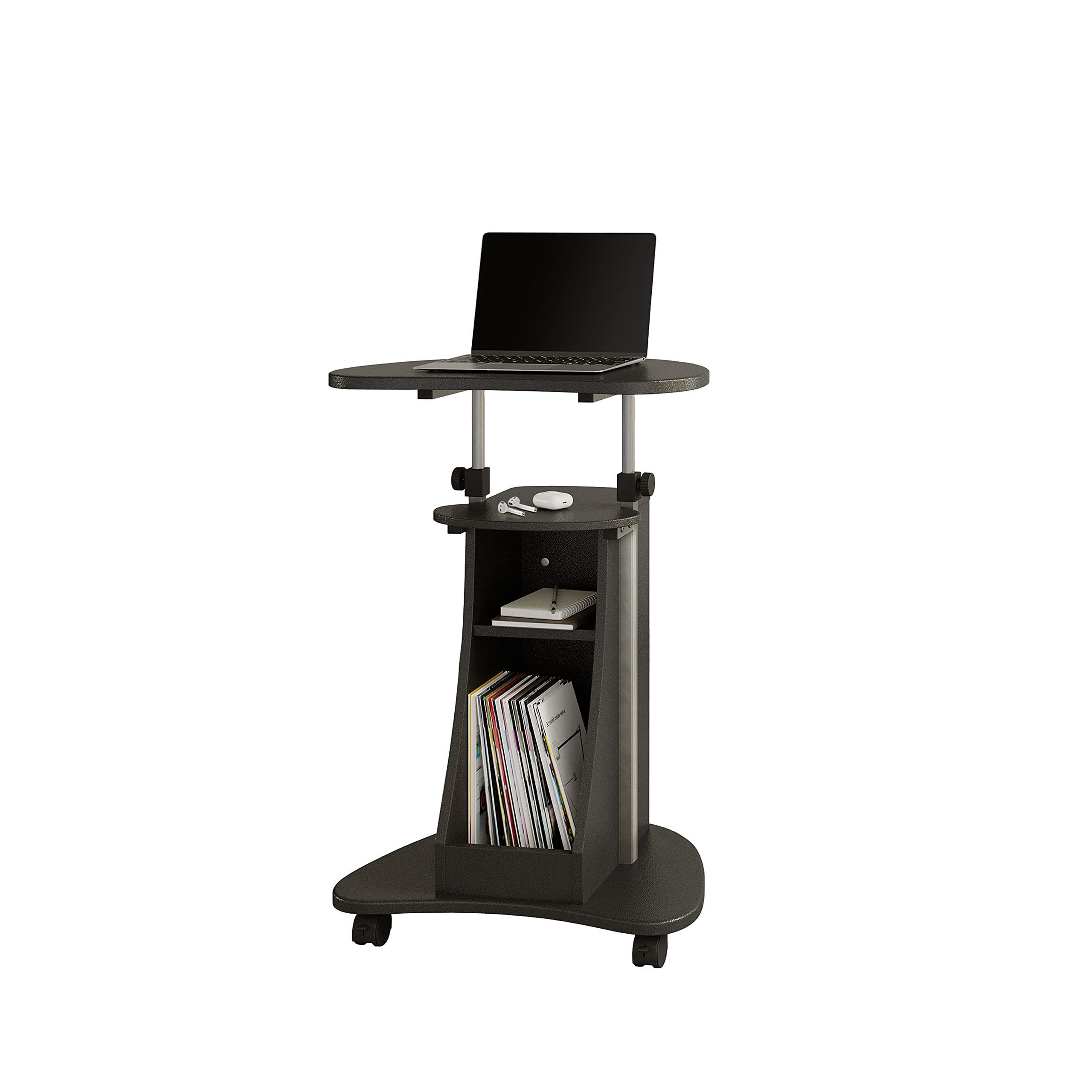 Techni Mobili Sit-to-Stand Rolling Adjustable Height Laptop Cart with Storage, Graphite, 22 x 16 x 46