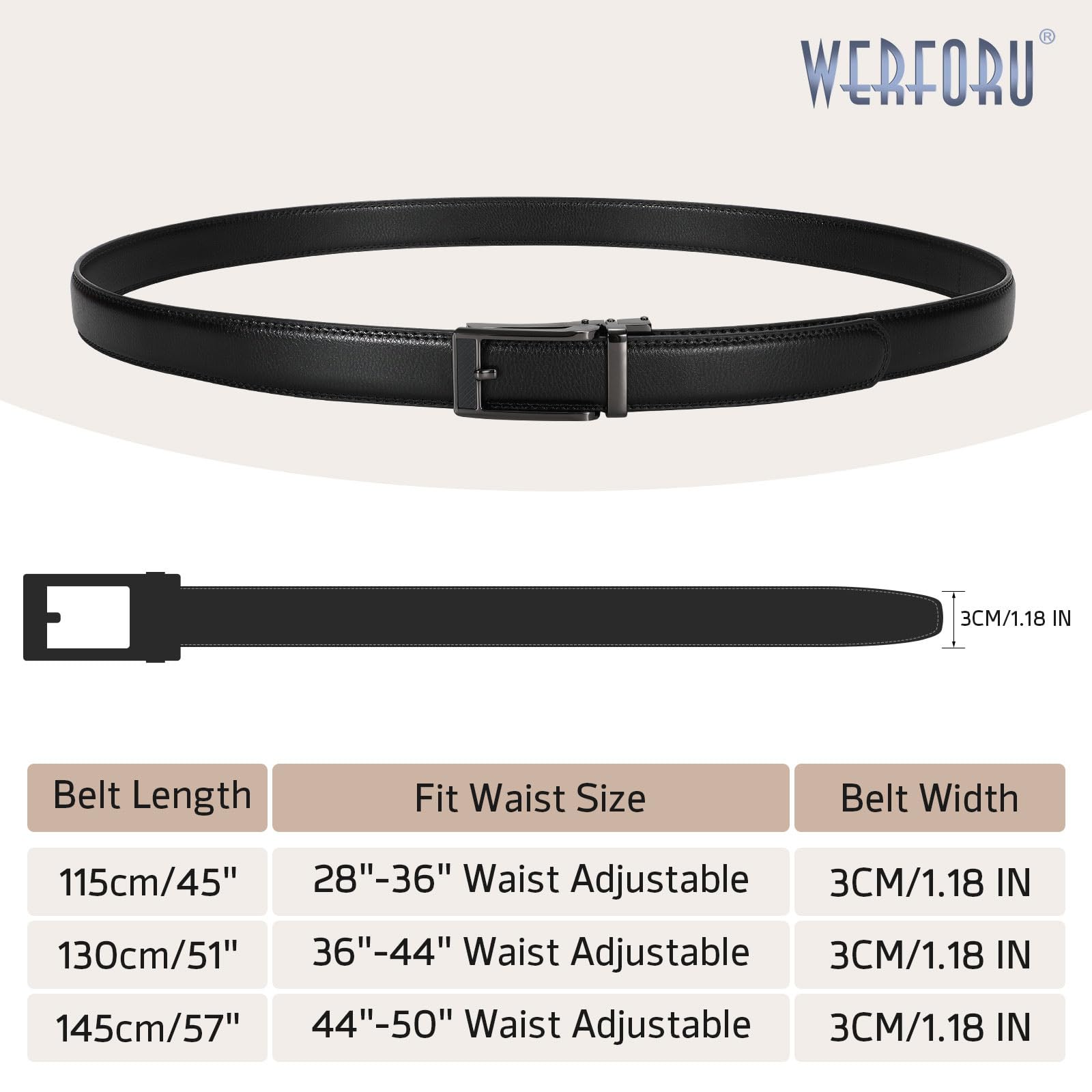 WERFORU Men Dress Belt Men Adjustable Leather Belt Men Leather Ratchet Belt-Comfort Click Belt for Men Dress and Casual(A-Black,36"-44" Waist Adjustable)