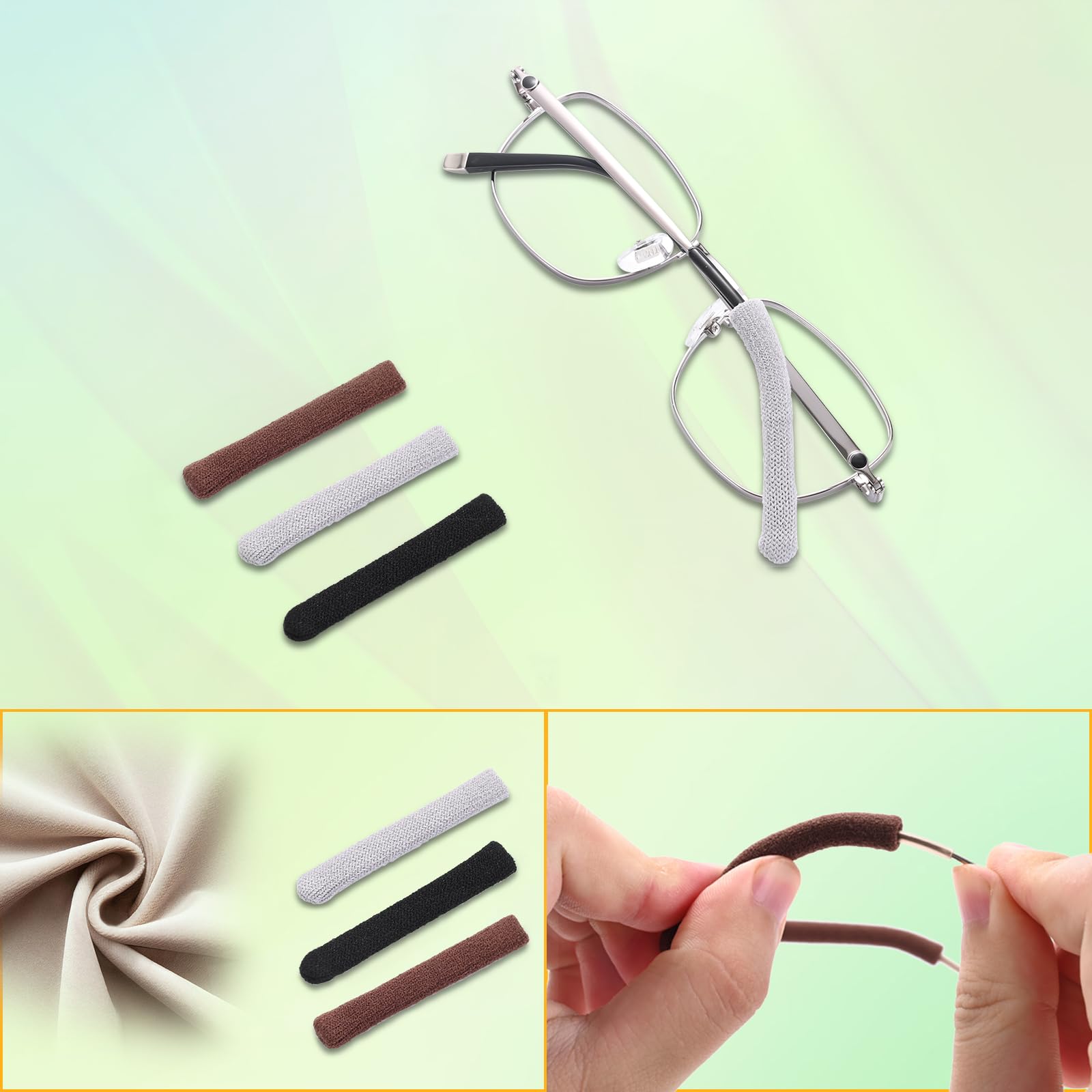 Literry Anti-Slip Elastic Comfort Eyeglasses Temple Tips Sleeve, Soft and Well-Fitting Glasses Ear Cushion, Microstructured Fabric Glasses Ear Grip, Knitting Eyeglass Arm Cushion - Black 3 Pairs