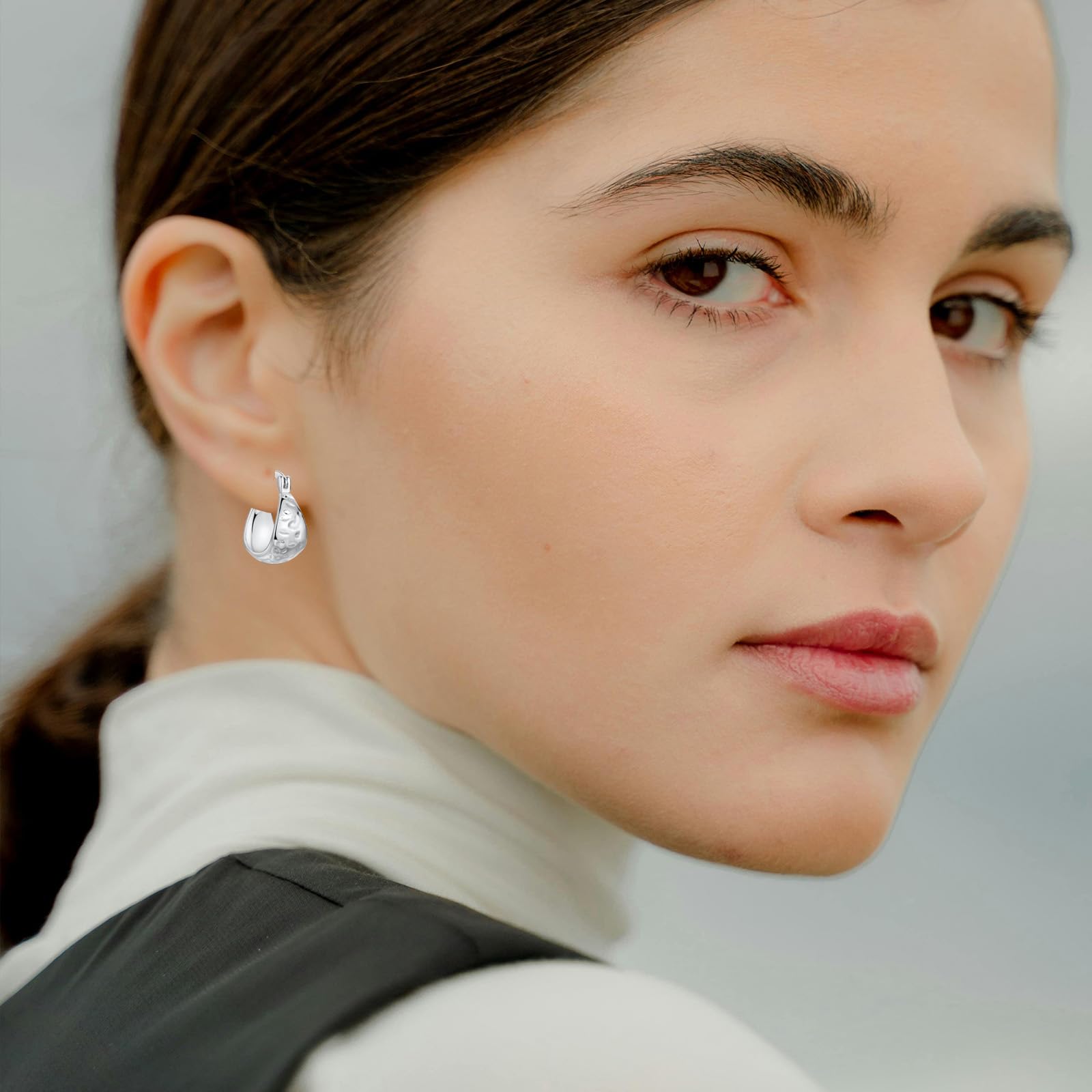 Hapour Sterling Silver Chunky Hoop Earrings for Women Hypoallergenic Thick Lightweight Huggie Earring Everyday Hoop Earrings