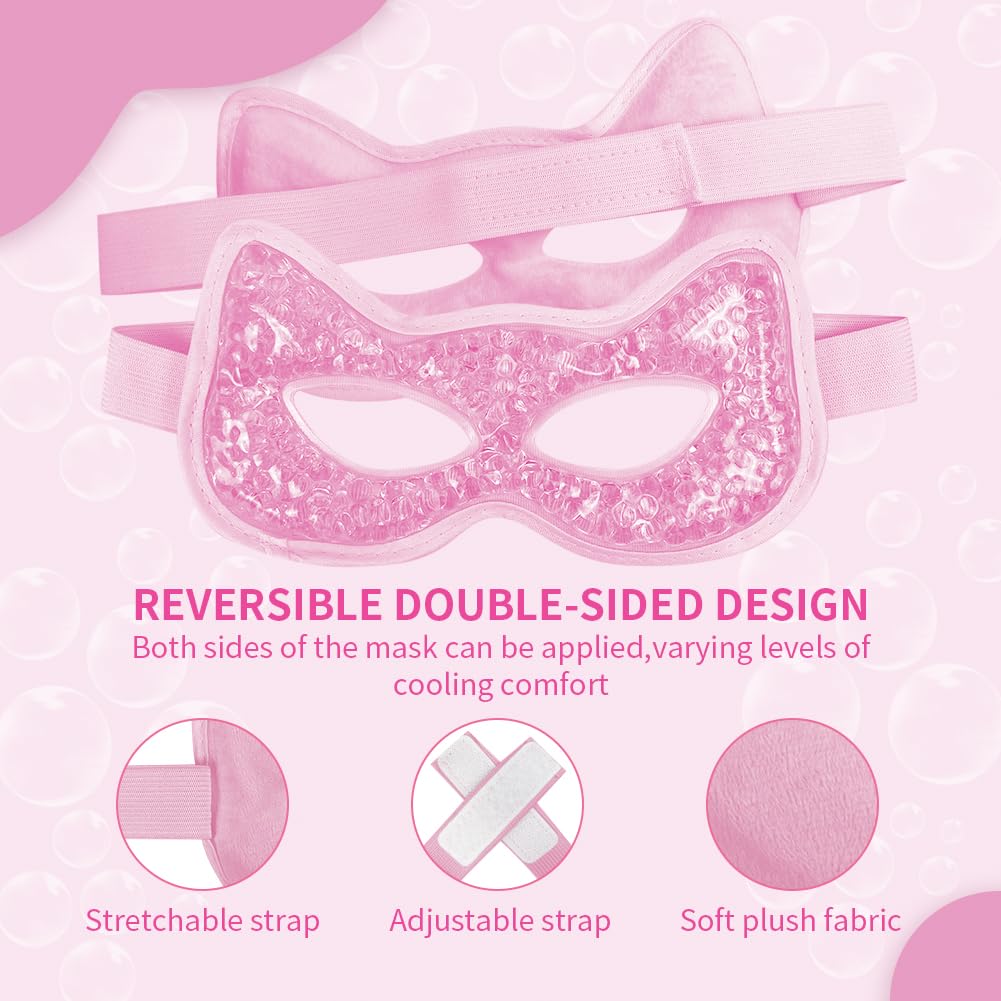 CONBELLA Cooling & Heating Eye Mask - Hot/Cold Use for Puffy Eyes, Headaches, Migraines, Sinus & Dark Circles (2 Packs Pink)