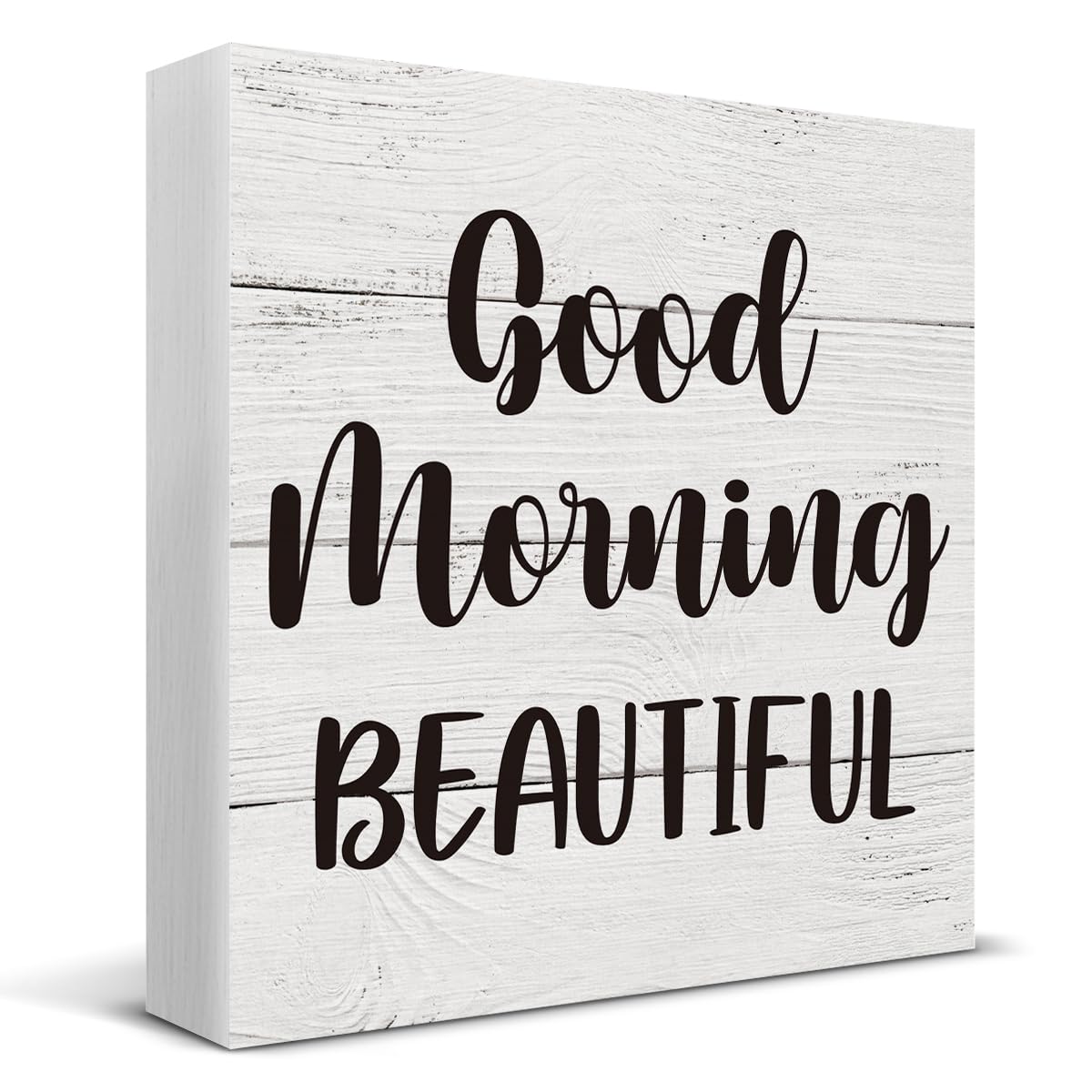 Good Morning Beautiful Wooden Box Sign Desk Decor Wood Box Sign for Home Bedroom Bathroom Shelf Table Decoration 5 X 5 Inch