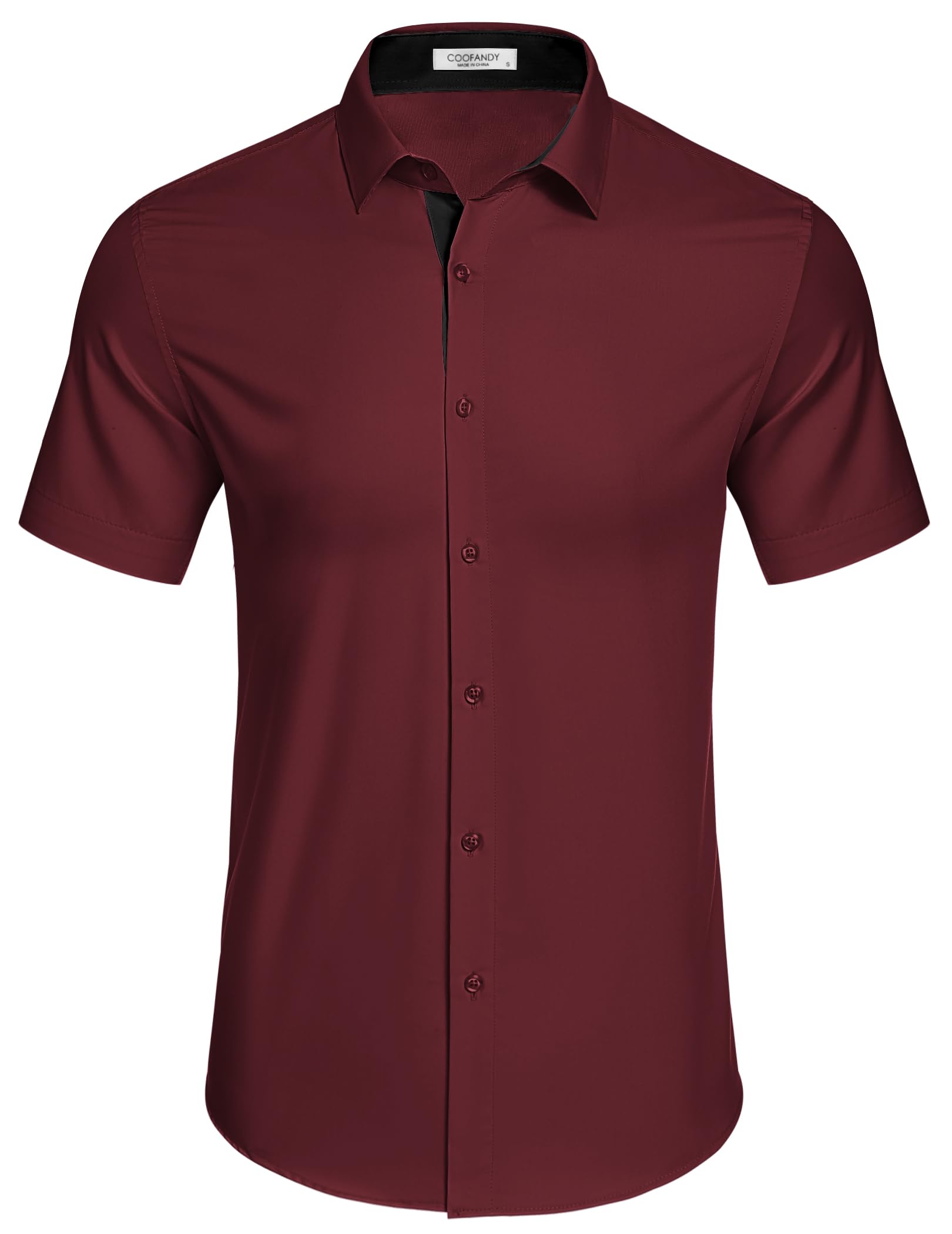 COOFANDY Men's Wrinkle Free Business Dress Shirts Short Sleeve Button Down Shirts Red
