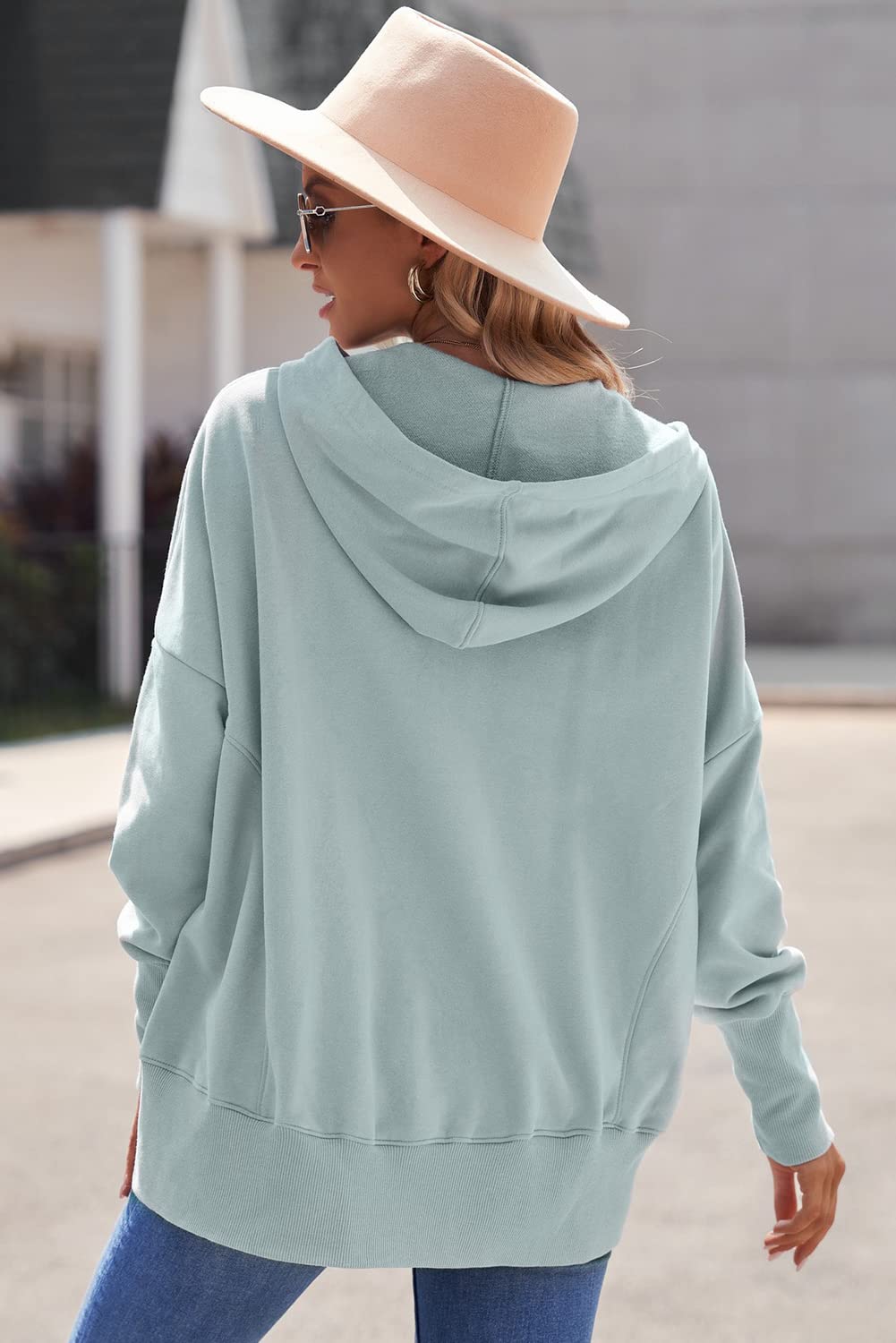 AlvaQ Womens Sweatshirts Button V Neck Fleece Oversized Hoodies Casual Loose Pullover Hooded Tops Fall Winter Outfits 2025 Grey Large
