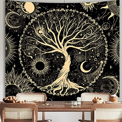 Avinyl Blacklight Tree Space Tapestry Wall Hanging, 30" x 36" Small Black Light Tree of Life Tapestries, Fantasy Cool Star Galaxy Wall Poster for Living Room Teen Dorm Decor