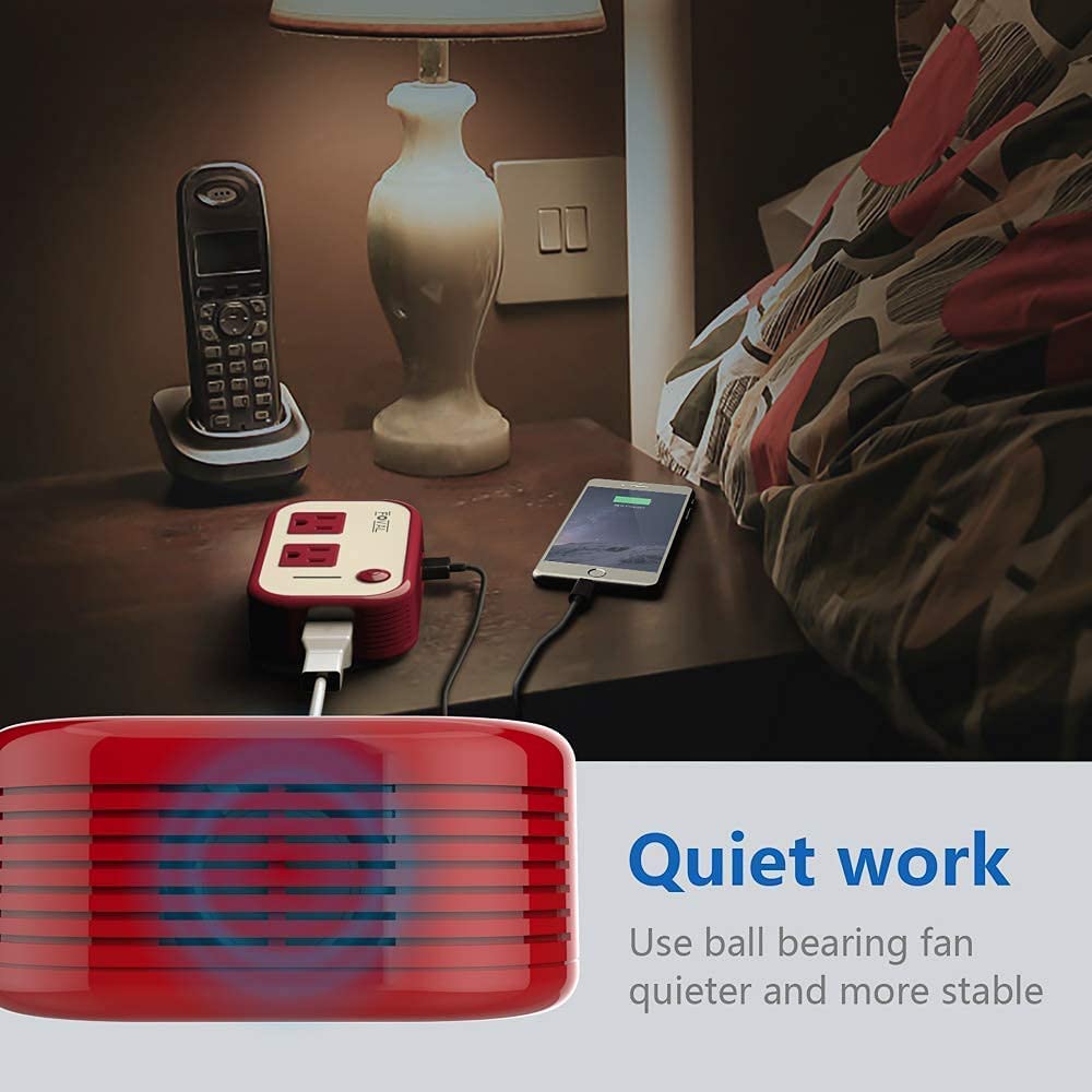FOVAL Power Step Down 220V to 110V Voltage Converter with 4-Port USB International Power Travel Adapter in UK European Italy Asia More Than 150 Countries Over The World(Red)
