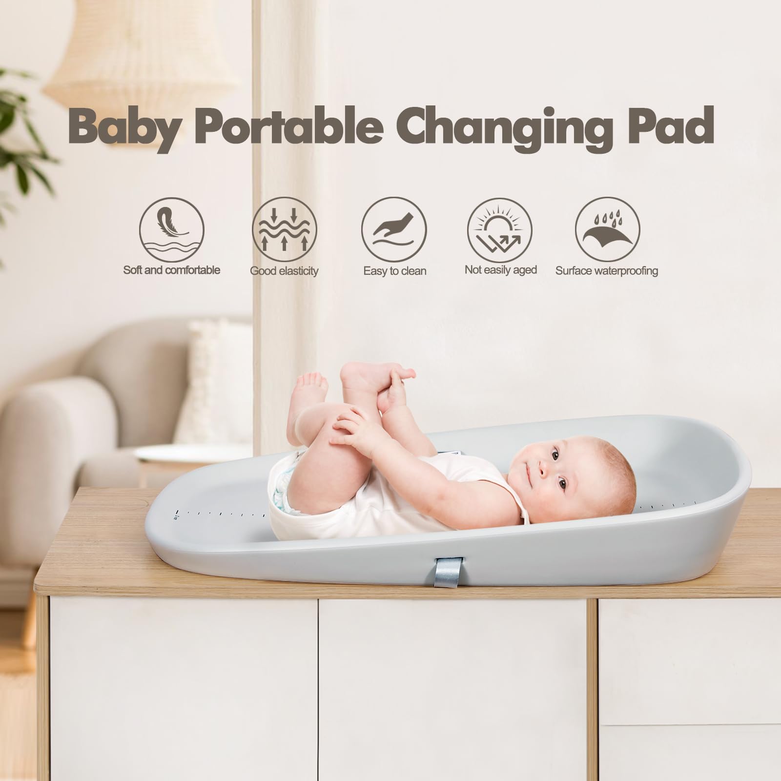 Babylush Baby Changing Pad,Non-Slip Changing Pad with Height Measurement,Waterproof & Lightweight Changing Pad,Protable Changing Pad Fits Changing Table & Dresser,Eva Material & Easy to Clean.(Grey)