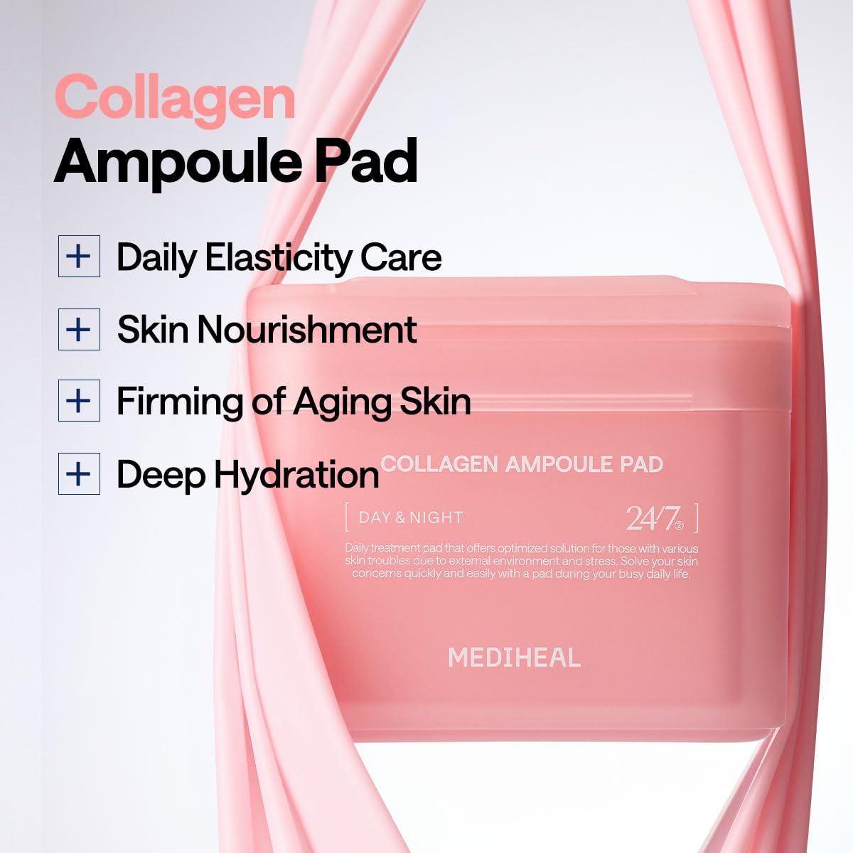 MEDIHEAL Collagen Ampoule Facial Toner Pads - Collagen & Ceramide - Skin Firming & Restore Elasticity & Deep Hydration - Tighten Wrinkles & Lines - Vegan Eco Silk Fabric, 100 Pads