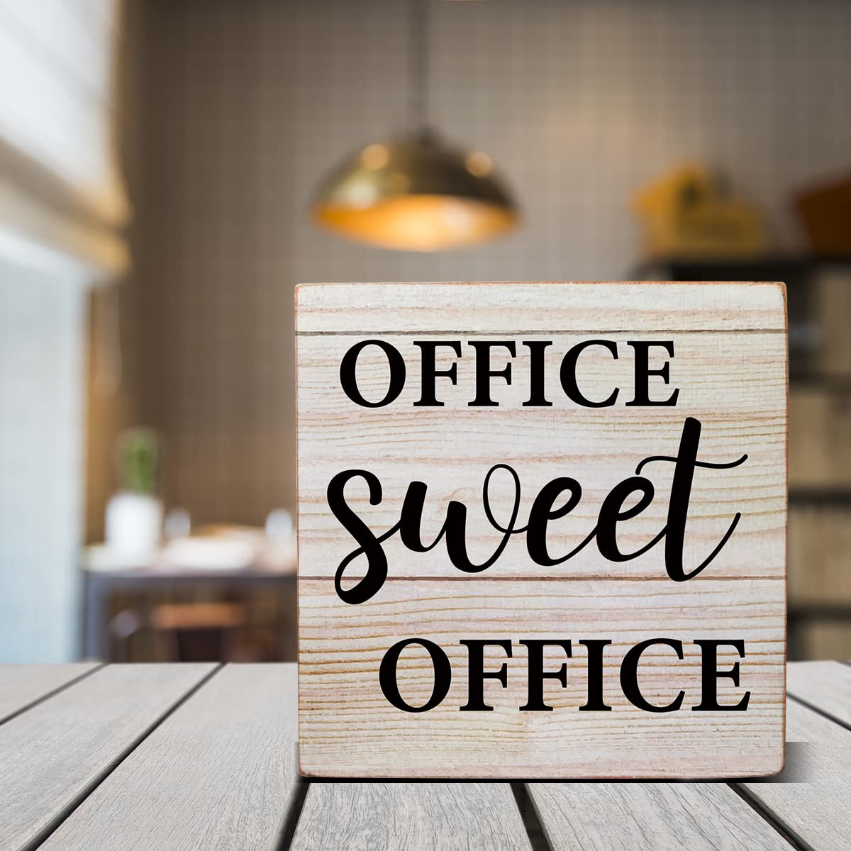 Rustic Office Sweet Office Wooden Box Sign Desk Decor for Home Office Shelf Table Decoration 5 X 5 Inch