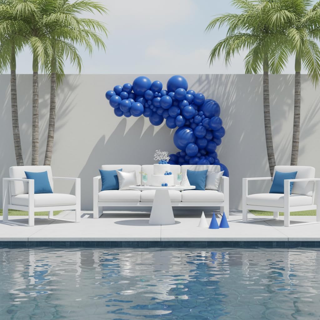 Balloon Garland Arch Kit – 146 Pcs Ultramarine Blue Balloons & Baby Shower Boxes with Letters – White Boxes with Blue, Silver & White Balloons
