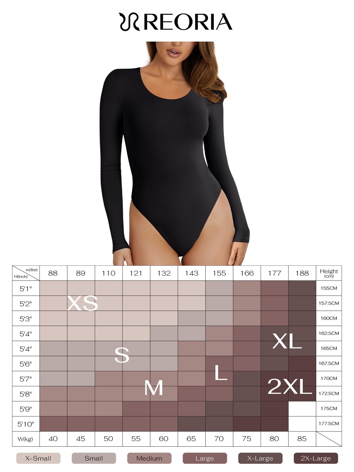 REORIA Womens Long Sleeve Bodysuits Fall Fashion Clothes 2025 Basic Round Neck Lightweight Double Lined Layering Undershirt Slim Body Suit Tops Black Large