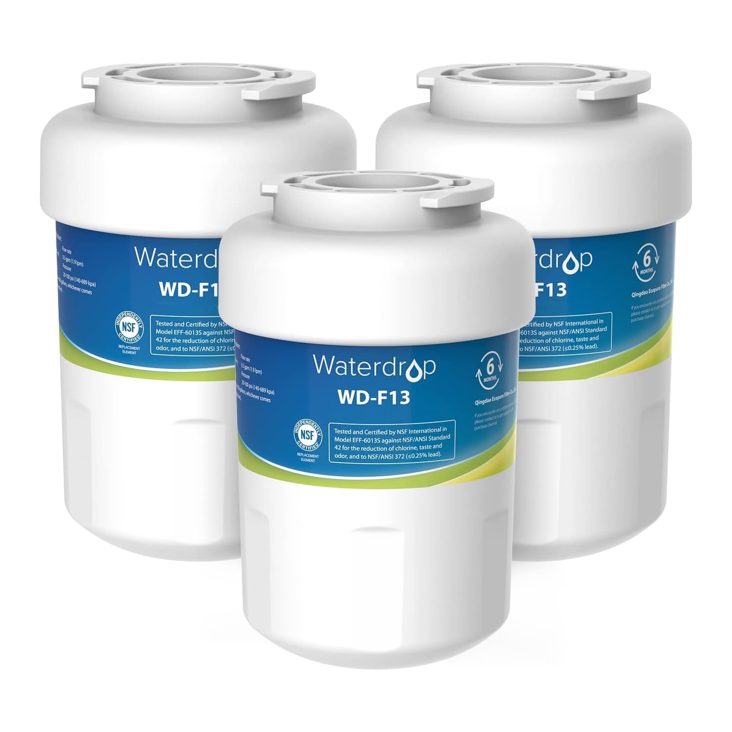 Waterdrop WD-F13 Replacement for GE® MWF®, SmartWater® MWFP, MWFINT, MWFA, GWF, HDX FMG-1, Kenmore® 9991, GSE25GSHECSS, WFC1201 Water Filter, 3 Pack