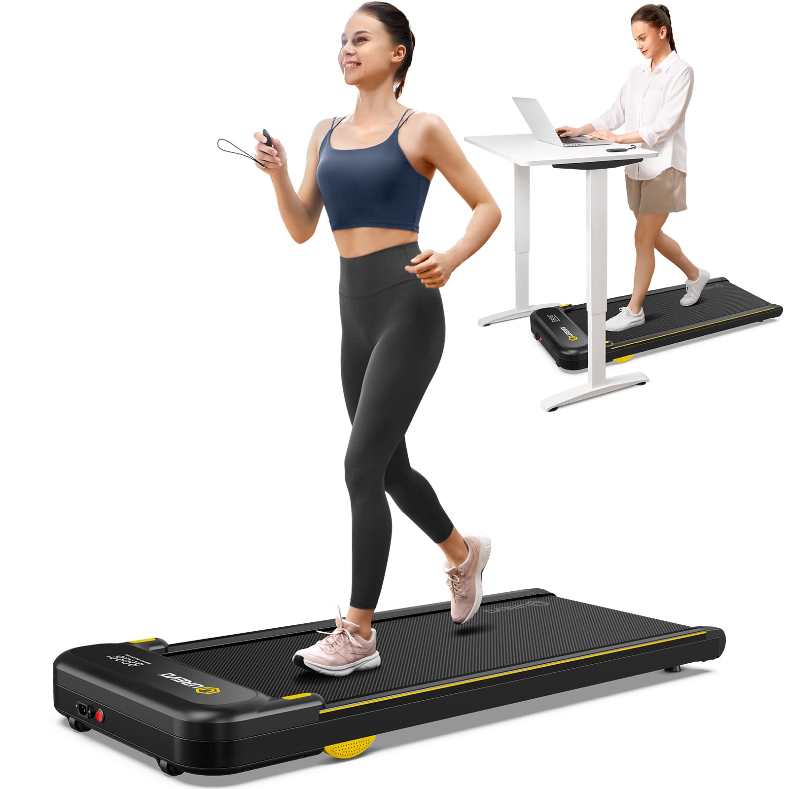 UREVO Walking Pad, Under Desk Treadmill for Home Office, Portable Desk Treadmill with Double Shock Absorption Remote Control LED Display, 265 Lb Capacity