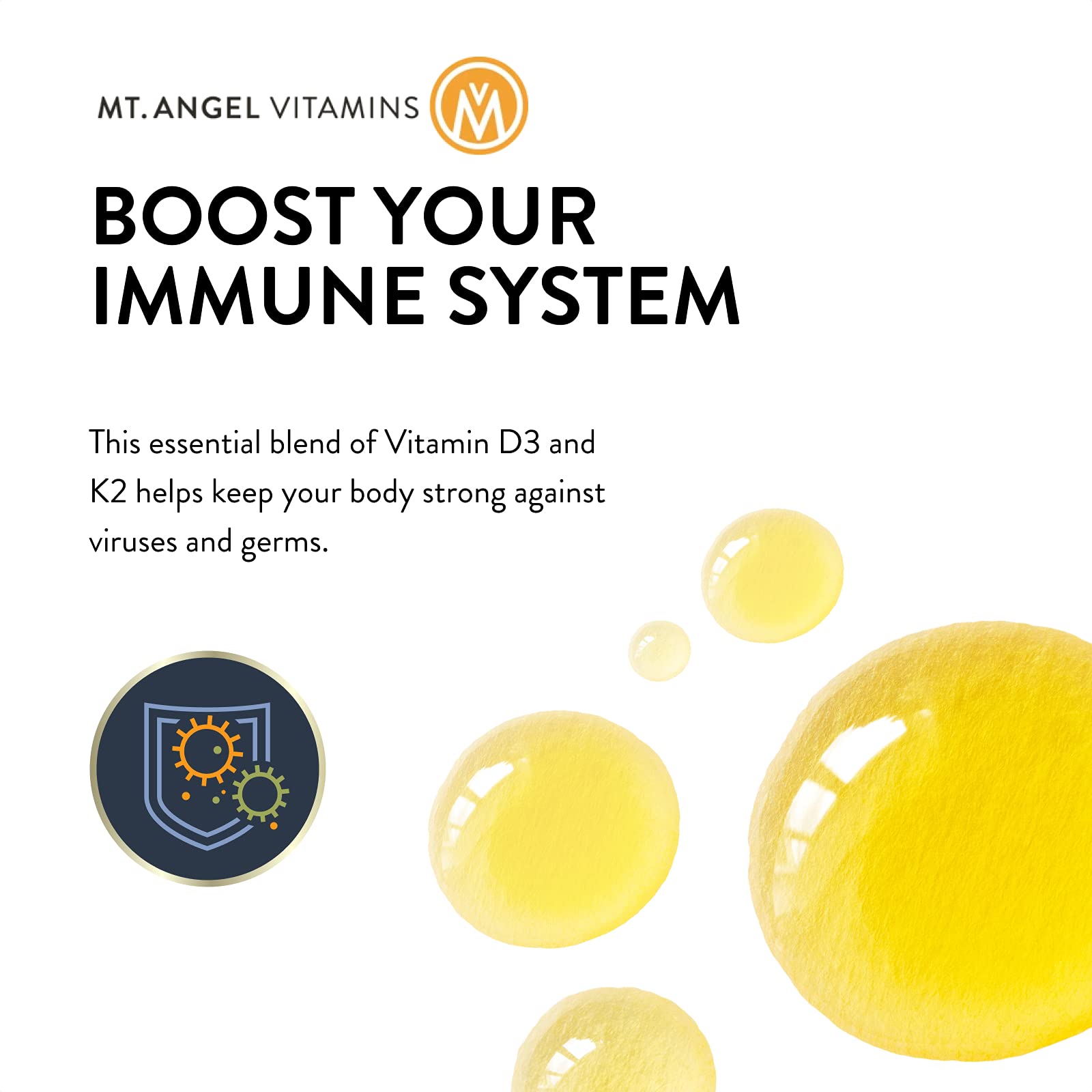 Mt. Angel Vitamins - Vegan Vitamin D3 & K2 Liquid Supplement - 5000 IU D3, Trans MK7 K2 - Gluten-Free, Non-GMO - Perfect for Adults & Kids - Your Daily Dose of Sunshine | K2 D3 Vitamin Supplement