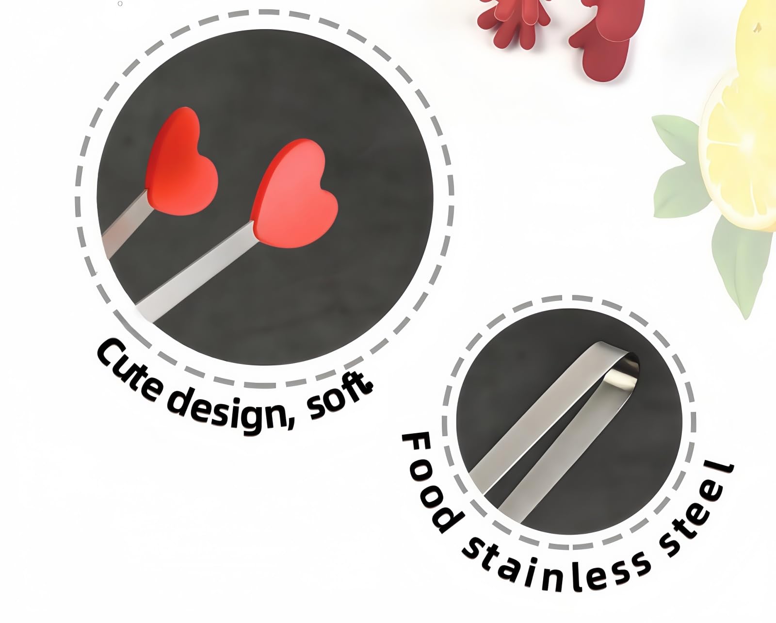 JXHAPY 8PCS Mini Food Tongs, Small Stainless Steel Tongs with Silicone Tips, for Ice Cube, fruits, Sugar, Barbecue, 5.3 inch,8 Colors (Heart shape)