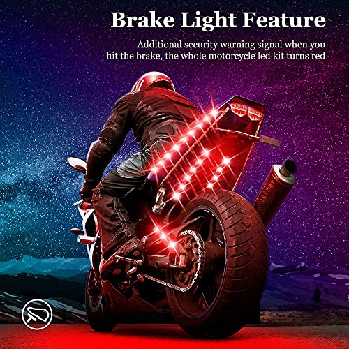 8PCS Motorcycle LED Underglow Kit, icicar Motorcycle Lights App Control Music Sync RGB LED Motorcycle Lights Brake Light Waterproof Dual Remote Motorcycle Underglow LED Light Kit for UTV ATV Golf Cart