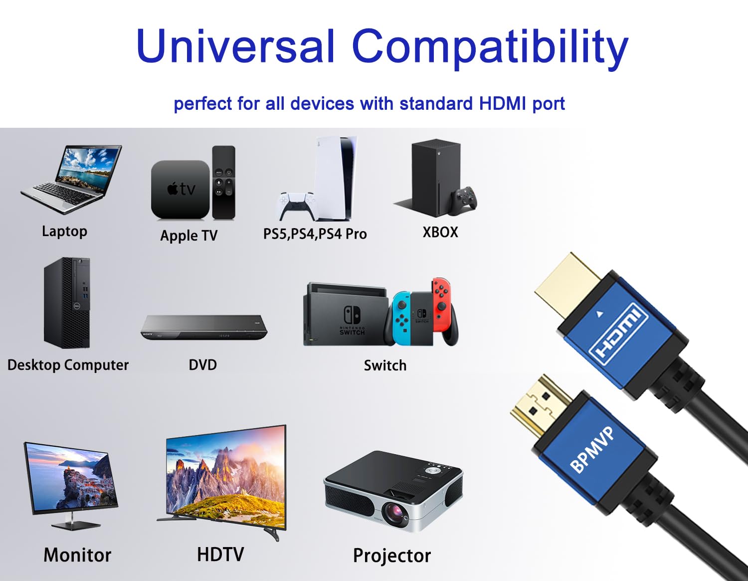 BPMVP 4K HDMI Cable 35 Feet | 18Gbps Ultra High Speed HDMI 2.0 Cable 4K@60Hz HDR 3D ARC HDCP2.2 Ethernet HDMI Cord | for UHD TV Monitor Laptop Xbox PS4/PS5 ect (10.6m)