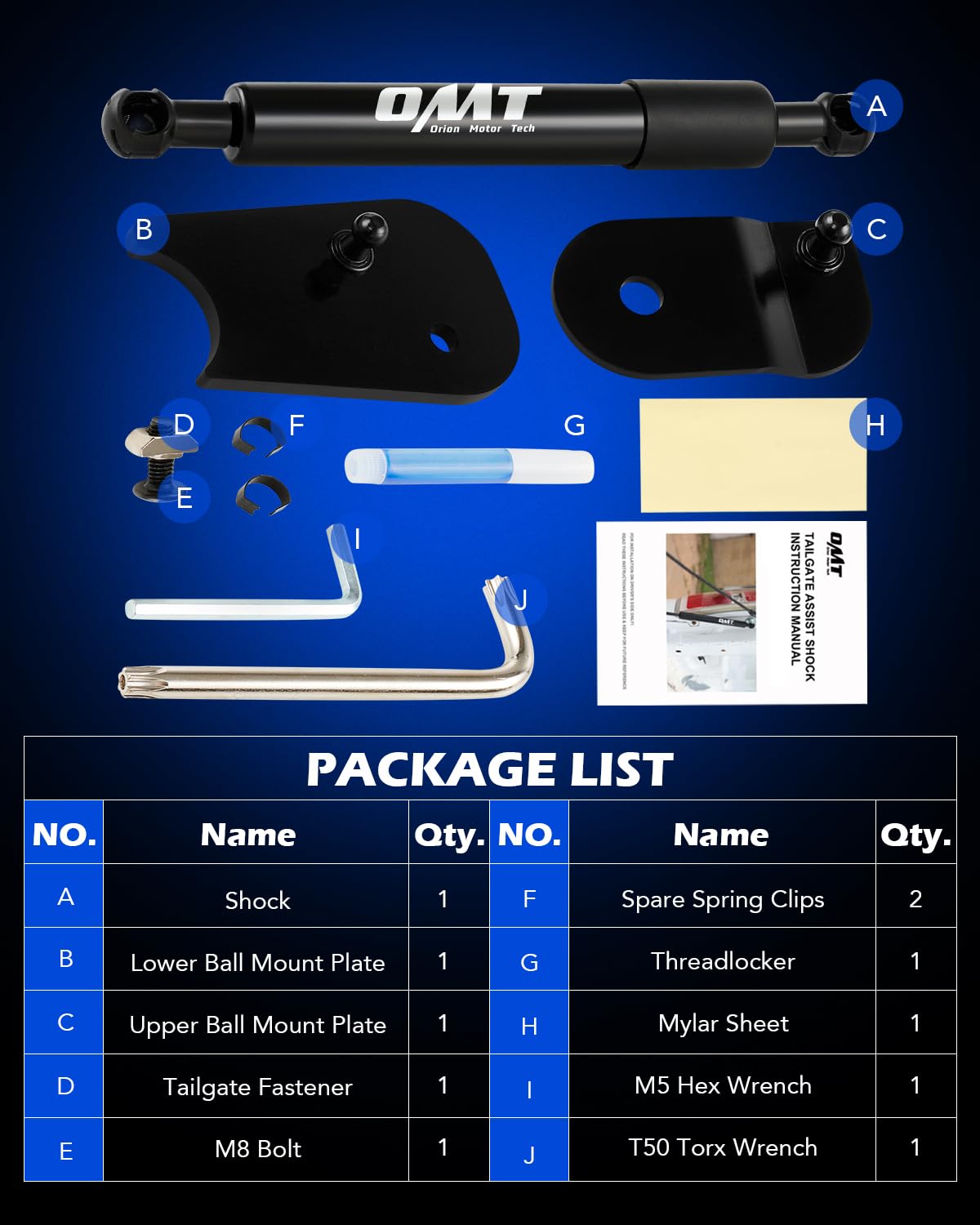 Orion Motor Tech Truck Tailgate Assist, Pickup Tailgate Lift Assist Kit Compatible with 2022 to 2023 Ford Maverick, Heavy Duty Steel Tailgate Shock Absorber Tailgate Damper with Mount